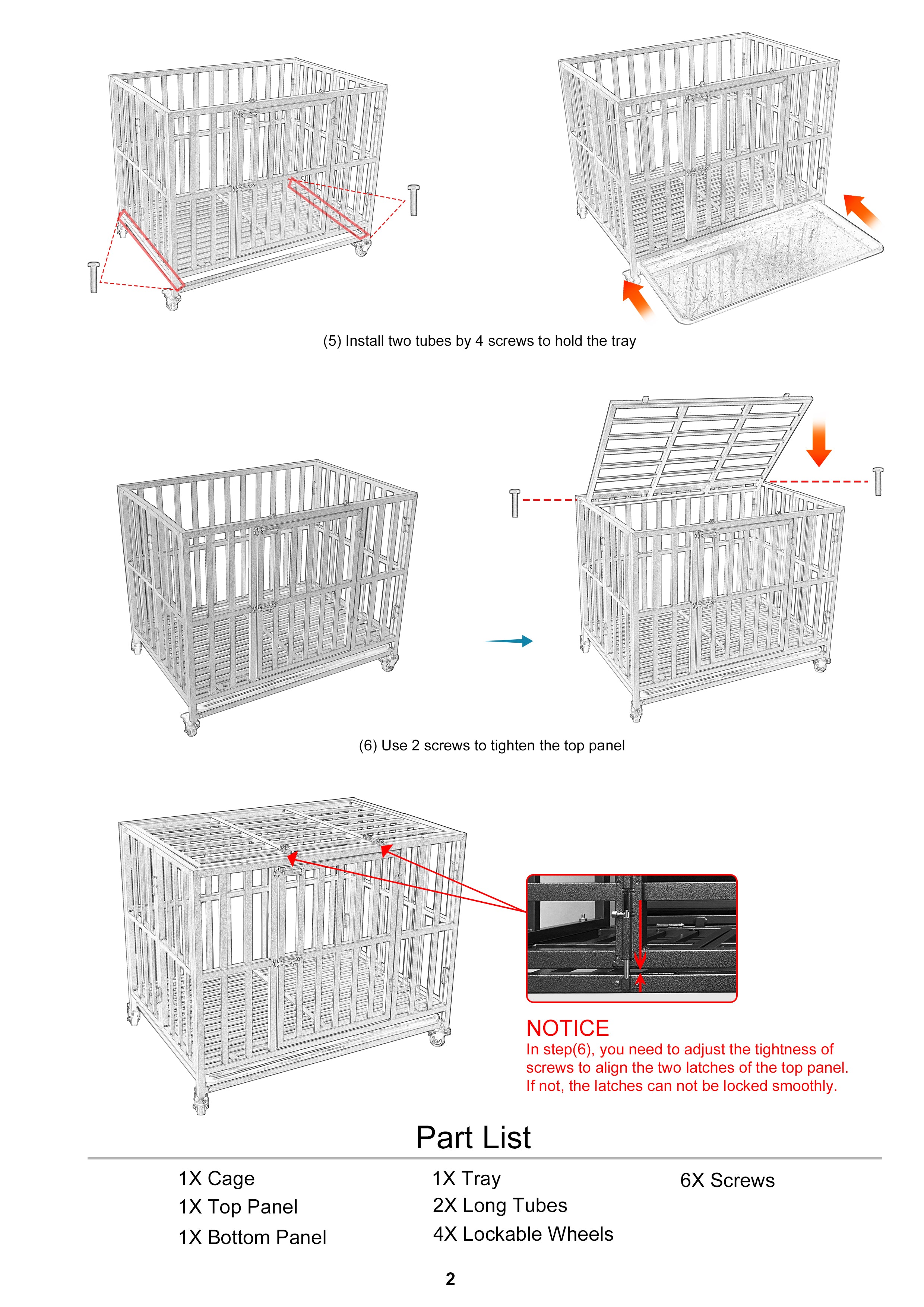 Confote 37Inch Heavy Duty Dog Kennel Strong Metal Dog Cage Pet Crate for Small and Medium Dogs with Four Lockable Wheels， Removeable Tray(Stretching Install)