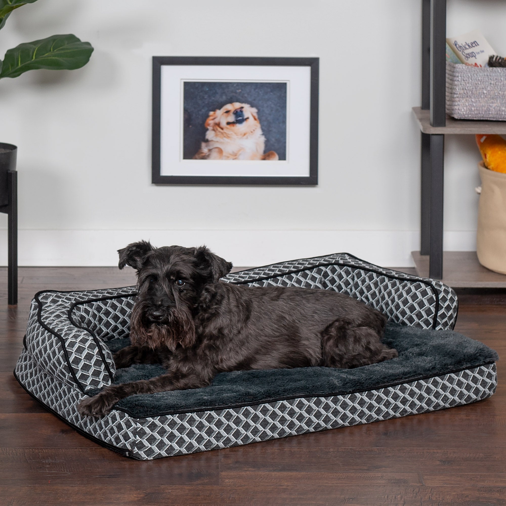 FurHaven Pet Products | Cooling Gel Memory Foam Orthopedic Plush and Decor Comfy Couch Pet Bed for Dogs and Cats， Diamond Gray， Medium