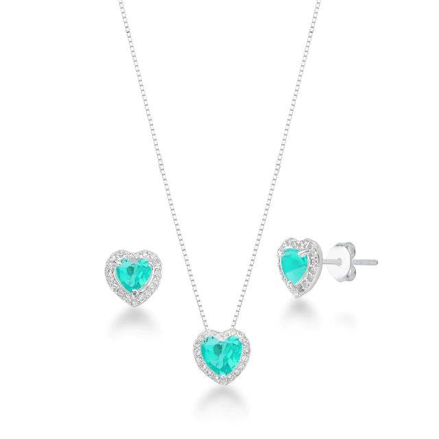 Conjunto De Coração Cravejado (Colar + Brinco)