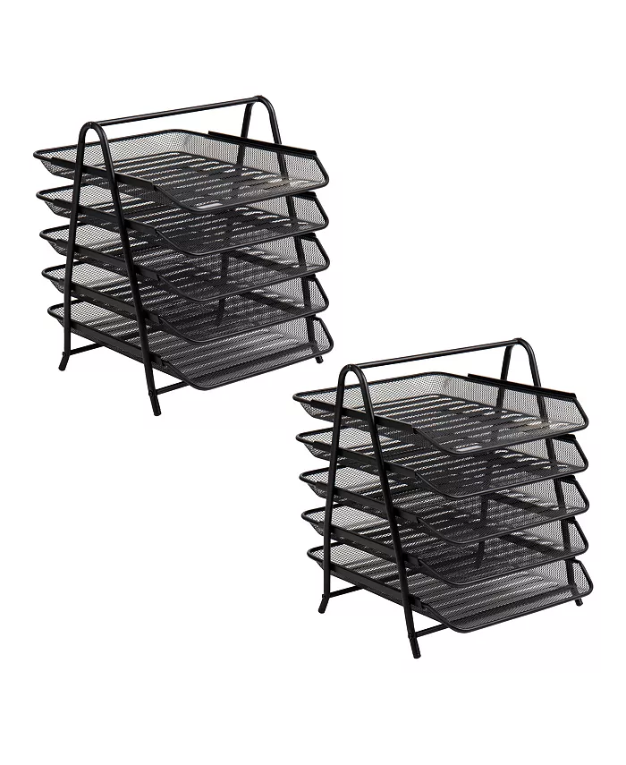 Mind Reader Network Collection， 5-Tier Paper Tray， File Storage， Desktop Organizer， Set of 2