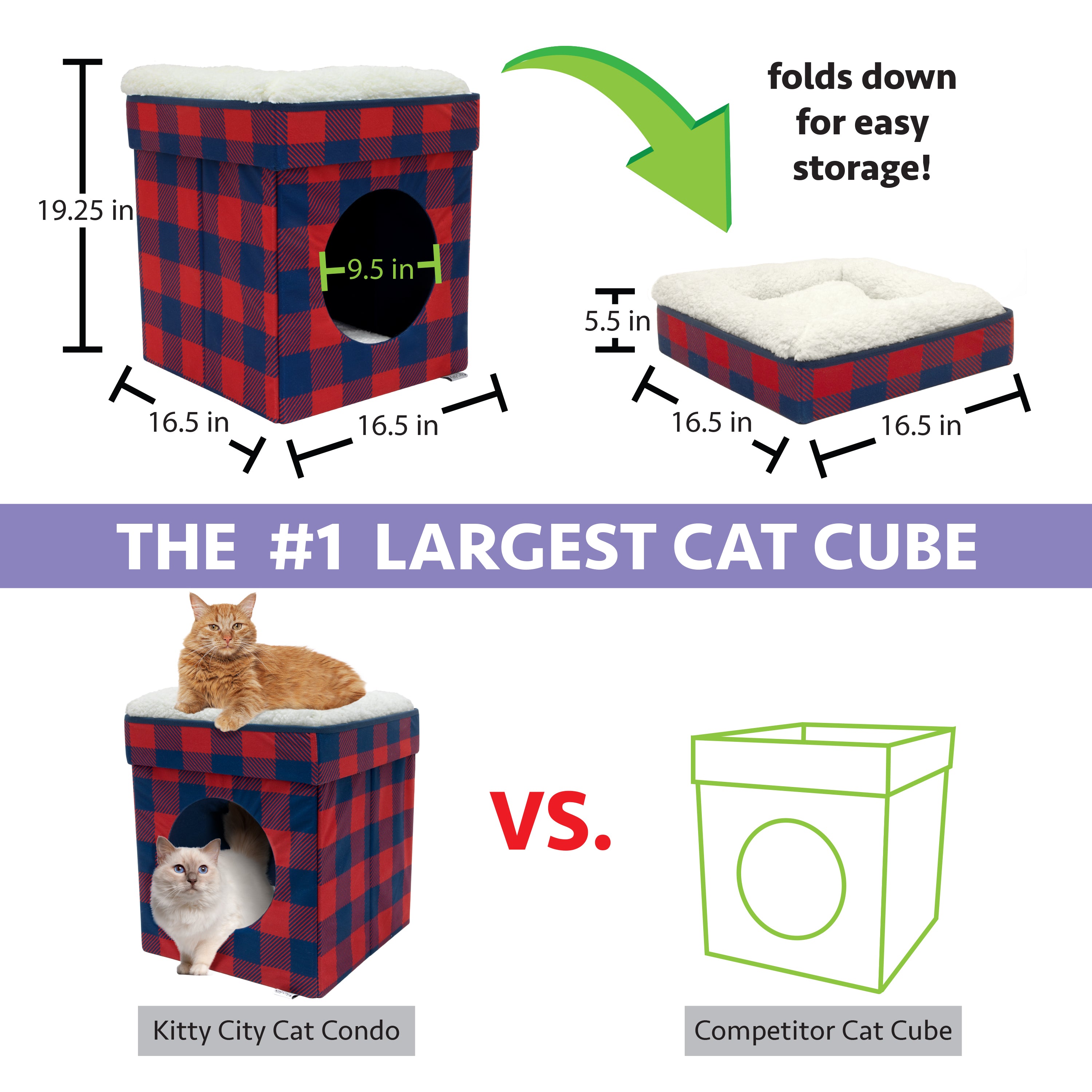 Kitty City Holiday Plaid Folding Cat Bed