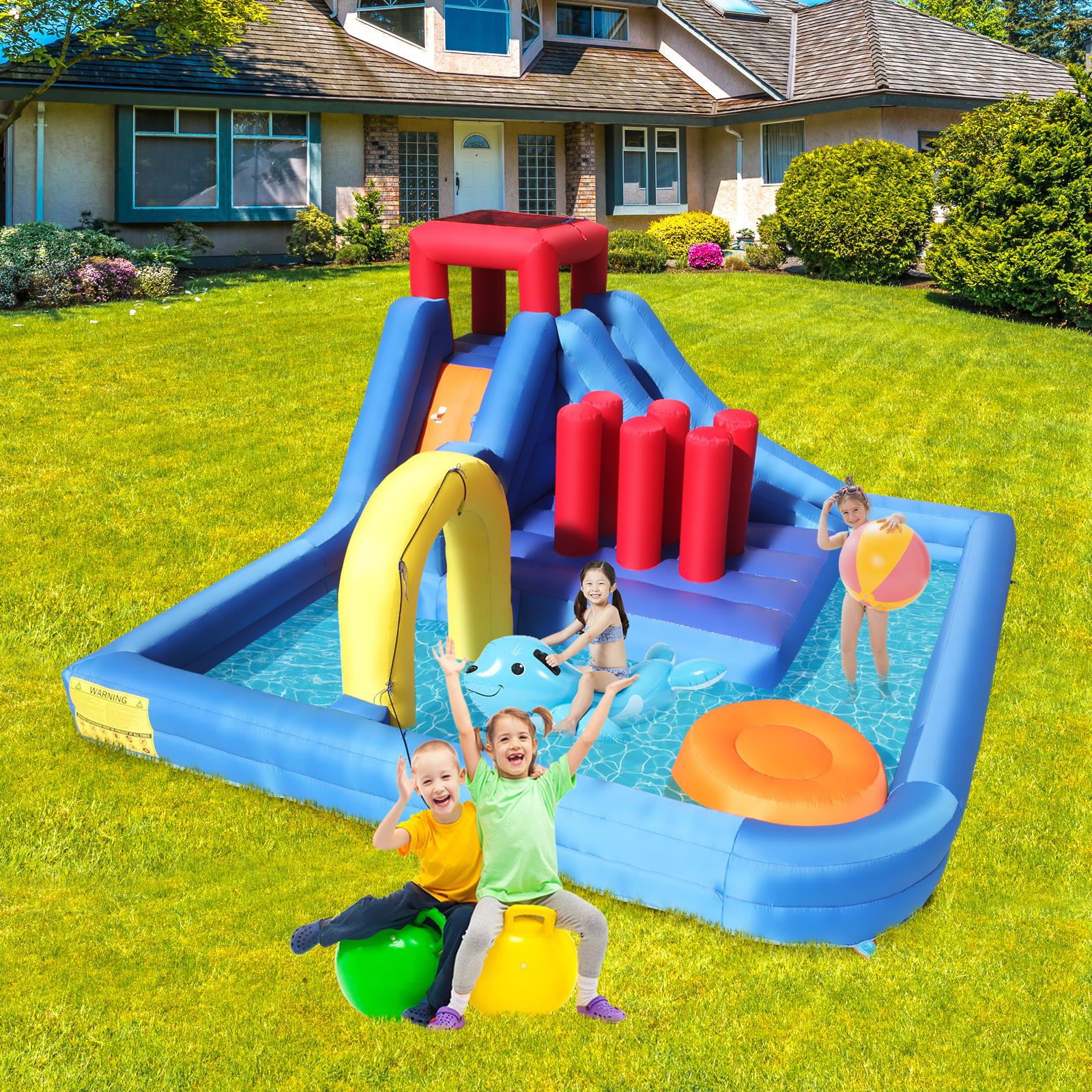 SalonMore Kids Large Inflatable Bounce House Castle with Water Slide Pool and Air Blower