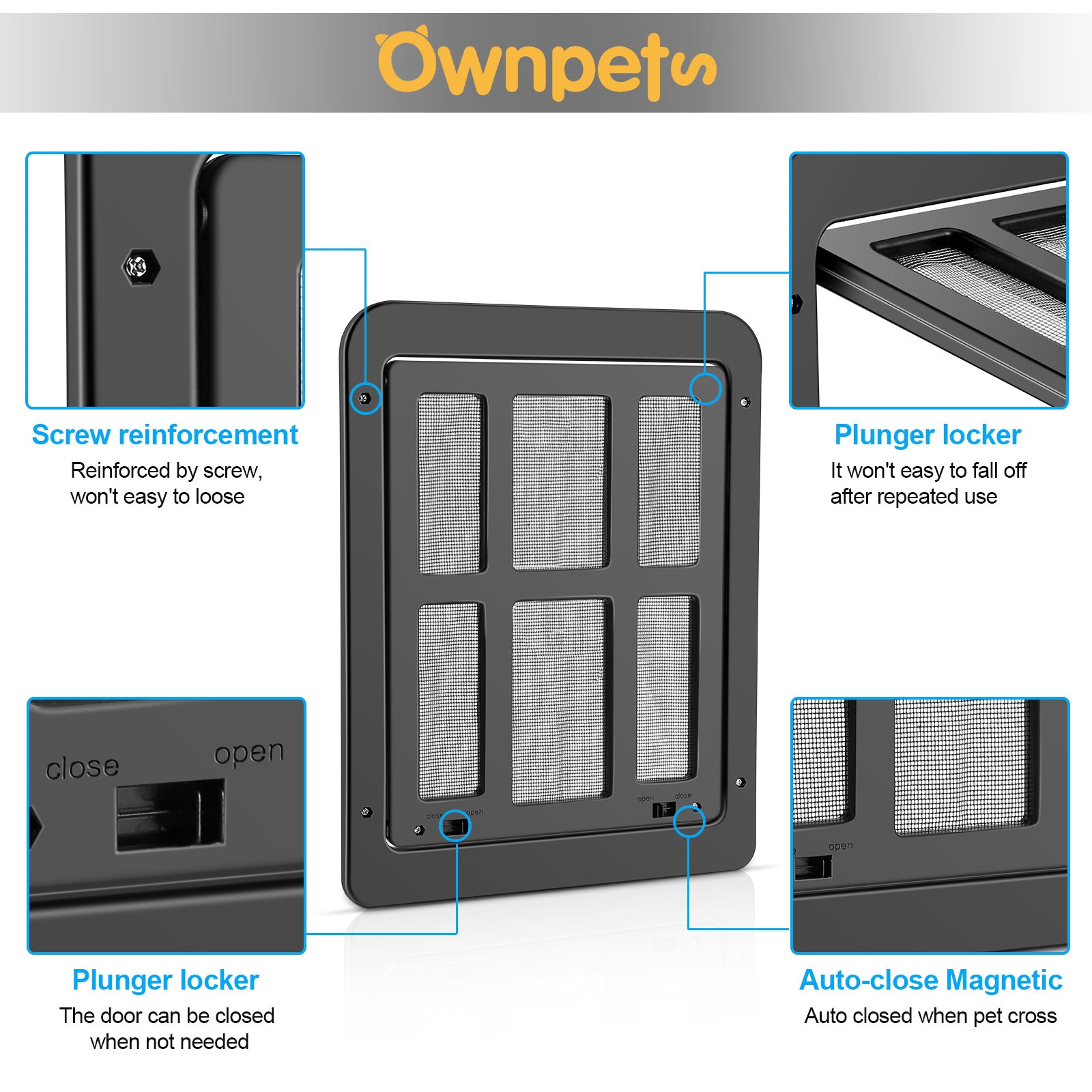 OWNPETS Pet Dog Lockable Screen Door Magnetic Self-Closing