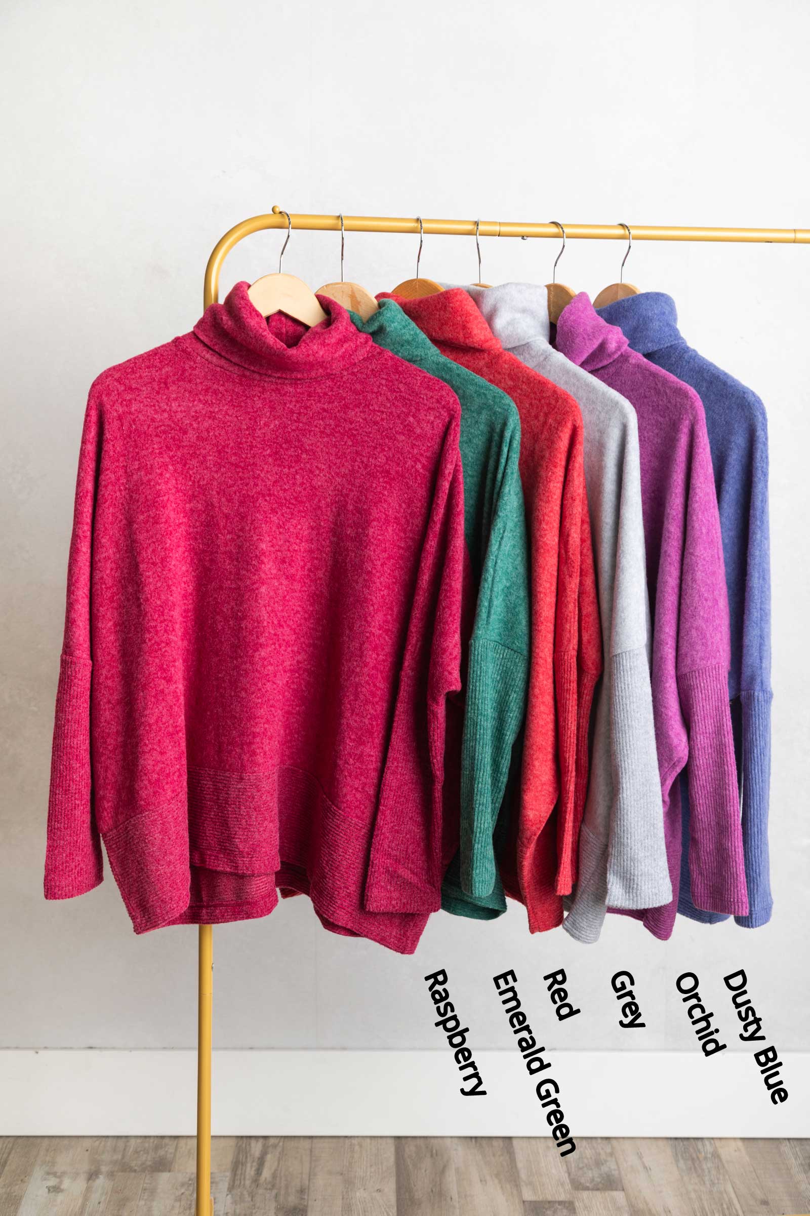 Brushed Melange Hacci Turtleneck Knit Top