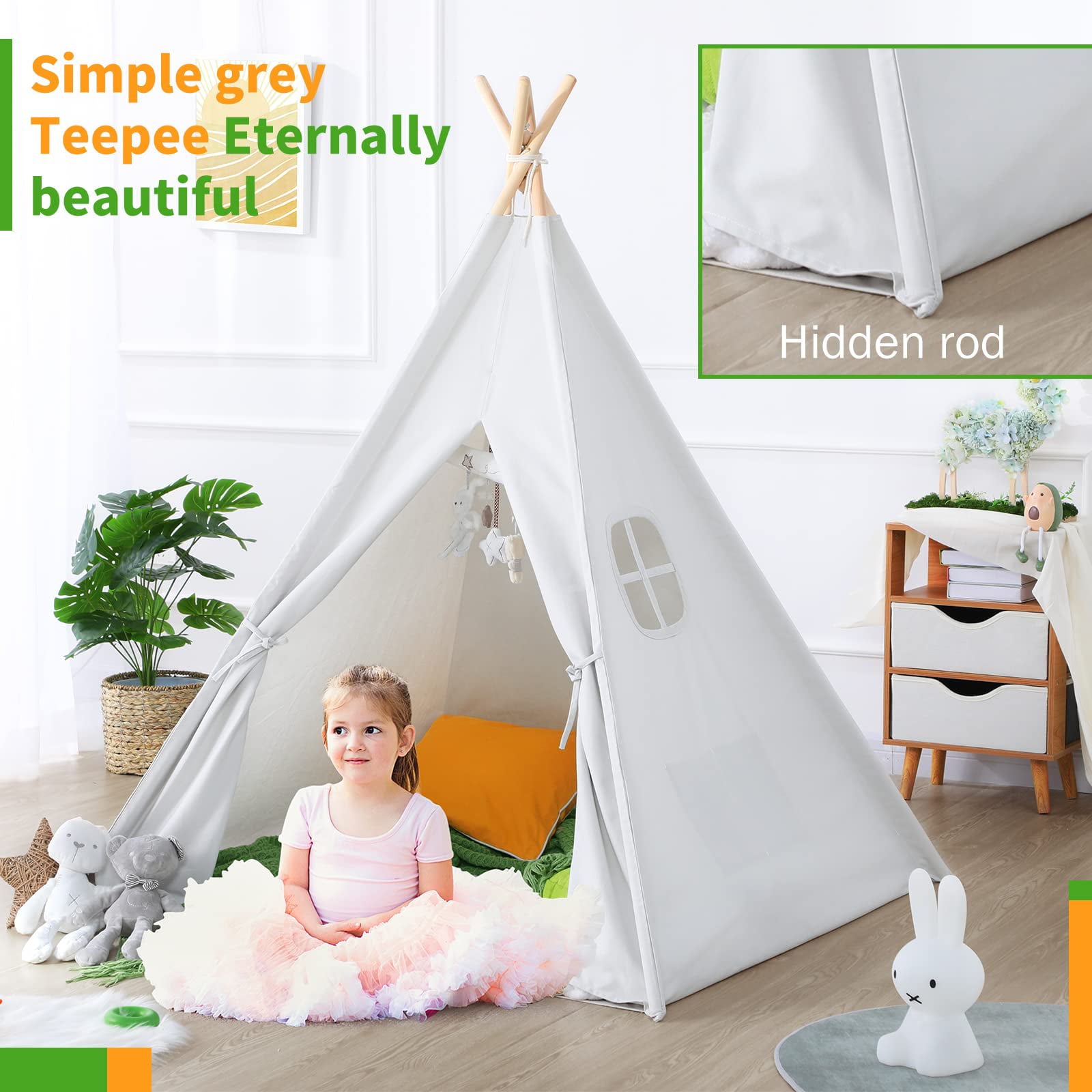 Kids Teepee, Pet Play Tent Teepee Tent for Dogs Cats, Foldable Girls Playhouse Toy Tent, Gift for Baby Toddler to Play Game Indoor Outdoor,39.4"×39.4"×53.2",without Mat & Decoration