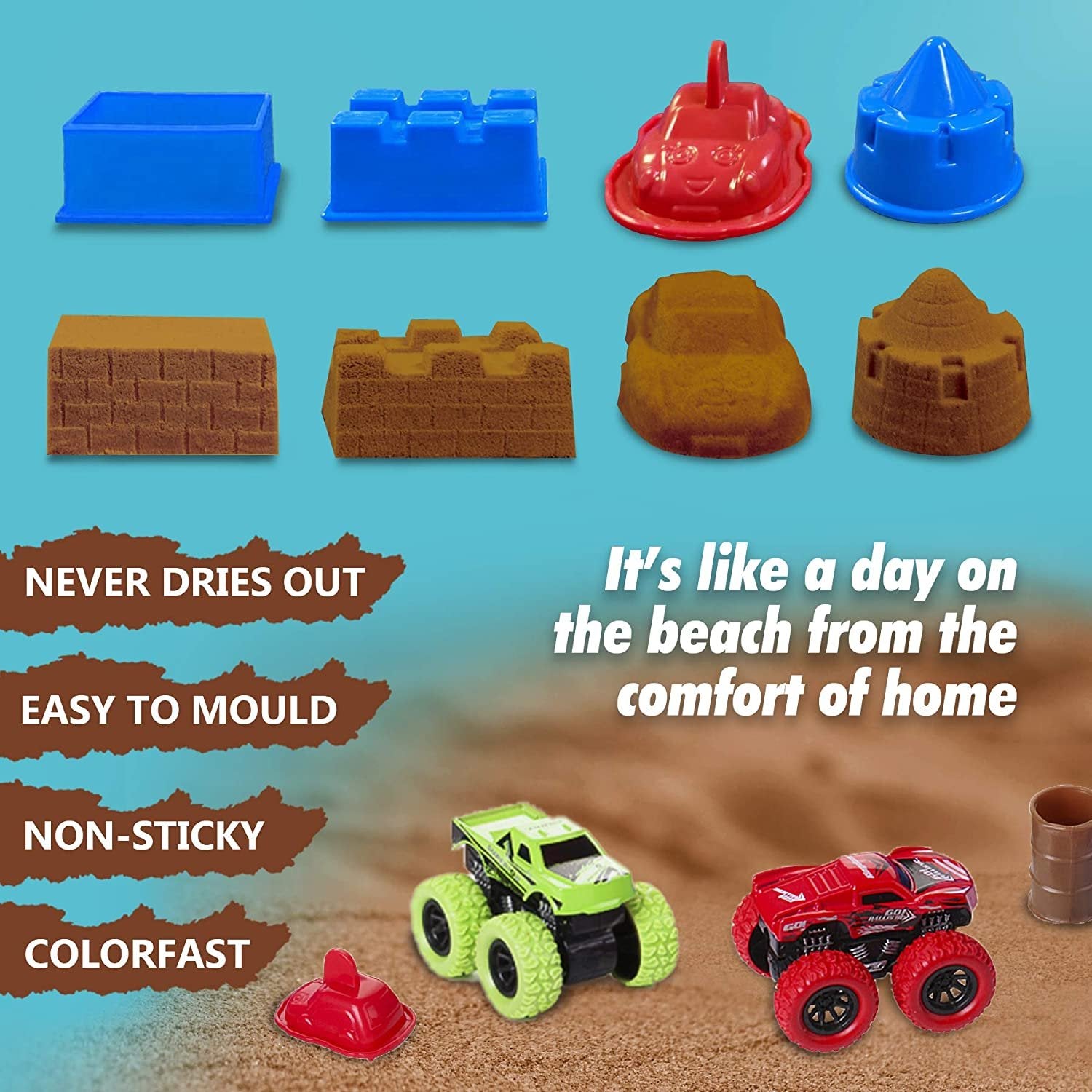 Dazmers Monster Truck Sand Play Set Sensory Kit for 3-4, 5 Year Old, Toddlers