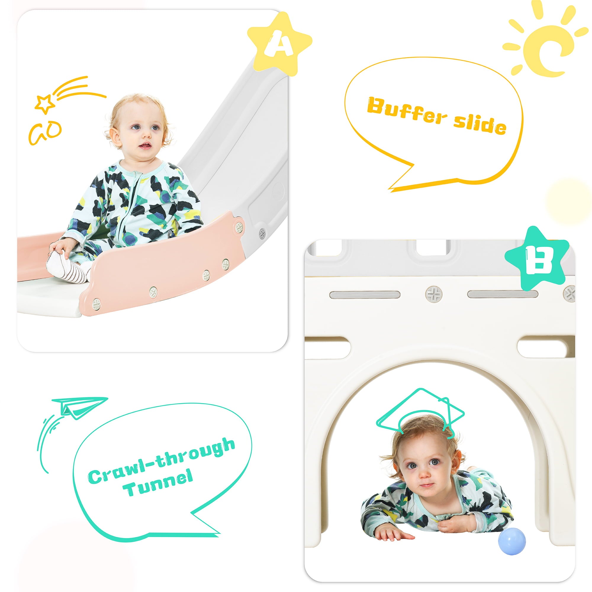 Andoer Kids Slide Playset Structure， Freestanding Castle Climber with Slide and Basketball Hoop， Toy Storage Organizer for Toddlers， Kids Climbers Playhouse for Indoor Outdoor Playground Activity