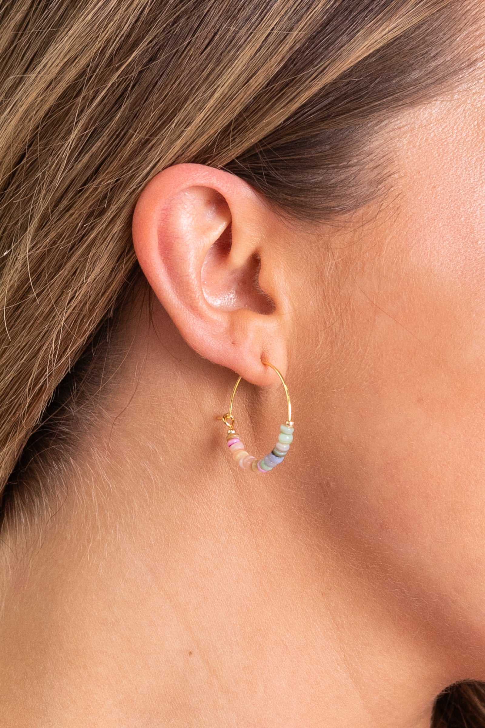 Lightweight Colorful Bead Hoop Earrings