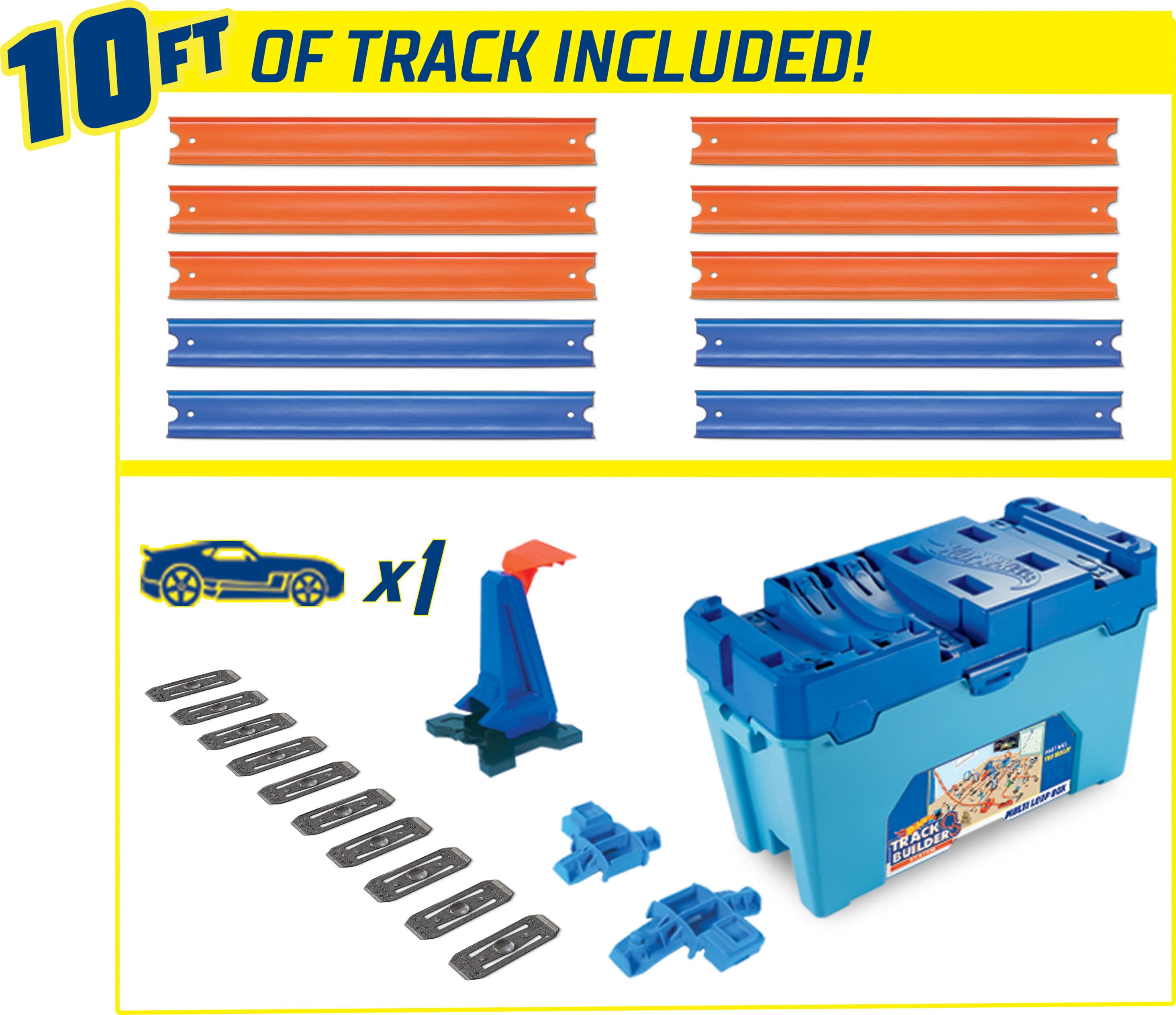 Hot Wheels Track Builder Multi Loop Box with 1 Toy Car in 1:64 Scale， 10-ft of Track