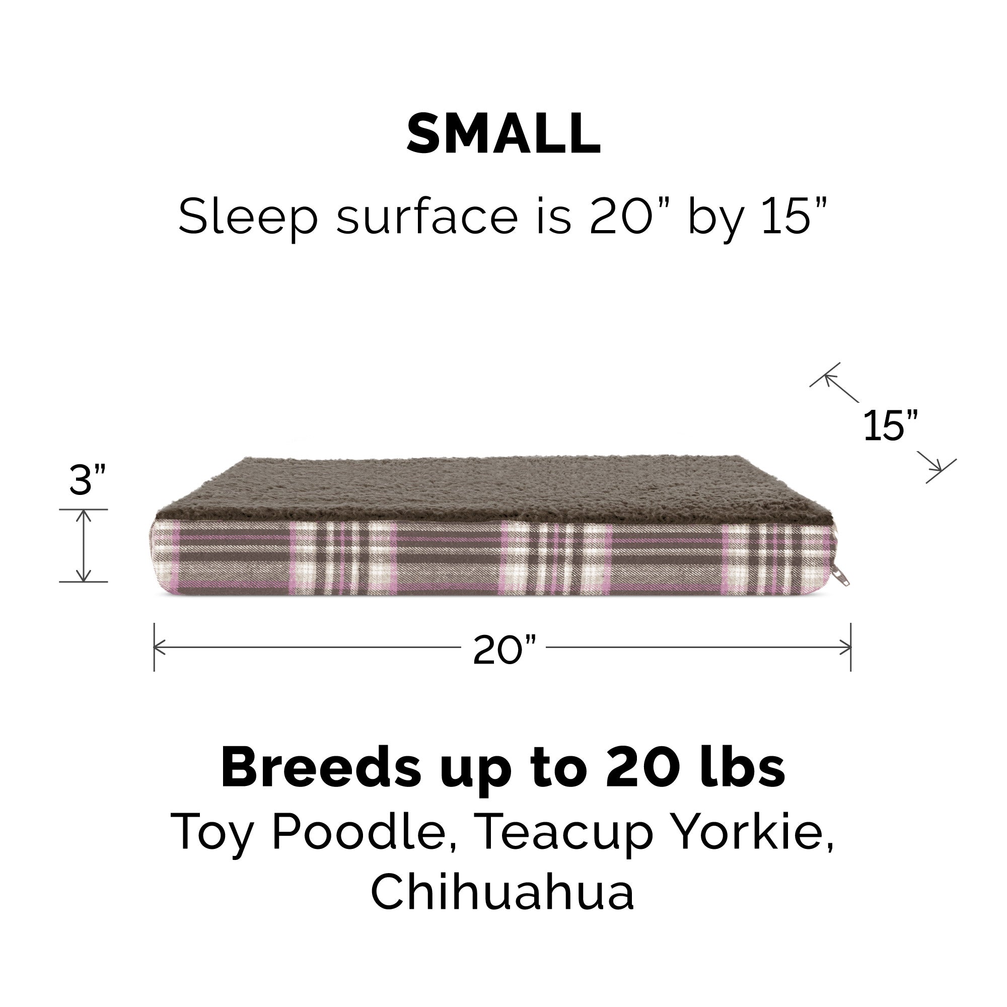 FurHaven Pet Dog Bed | Deluxe Memory Foam Faux Sheepskin and Plaid Mattress Pet Bed for Dogs and Cats， Java Brown， Small