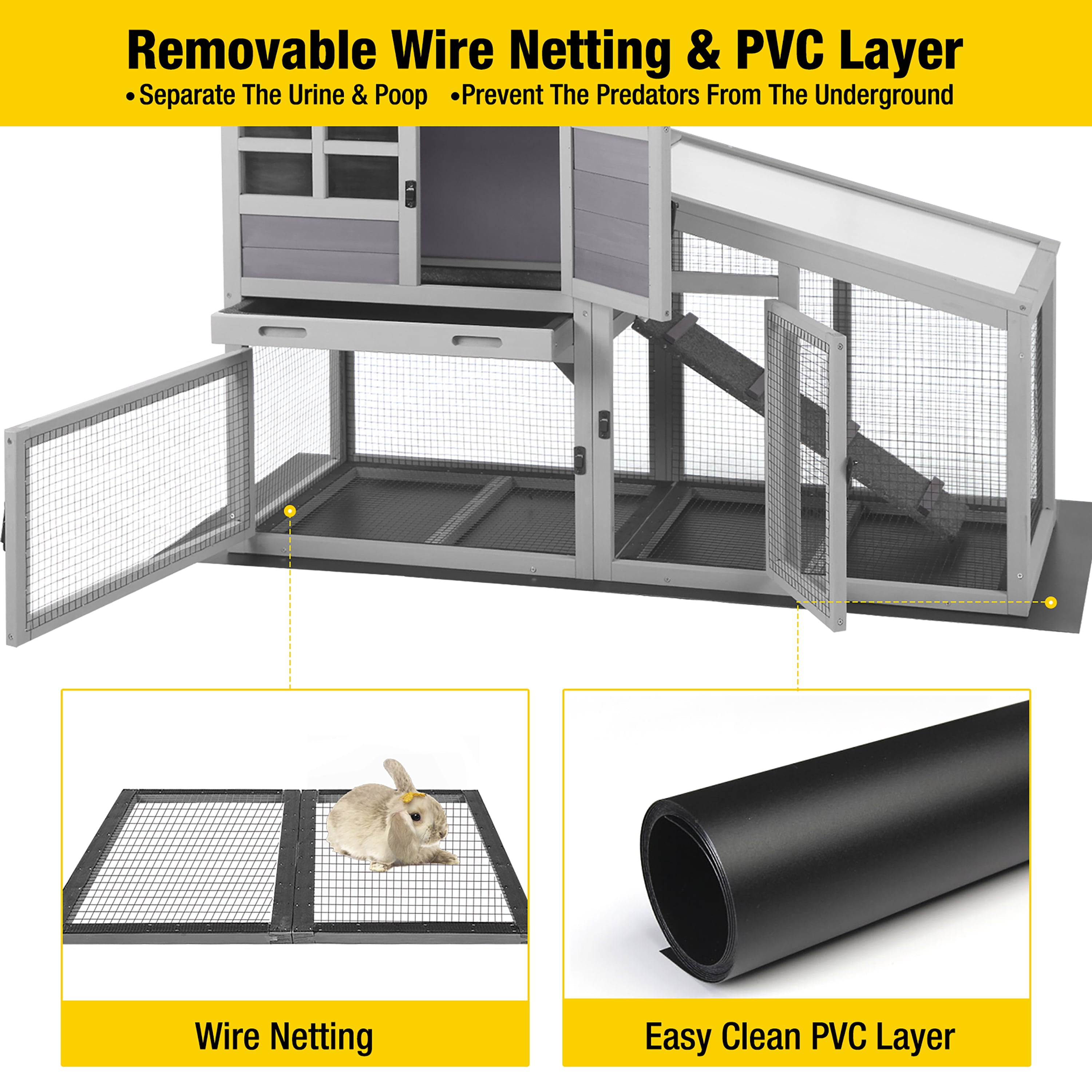 Morgete Chicken Coop for 1-2 Chickens wooden Rabbit Hutch Bunny Cage with Wire Mesh