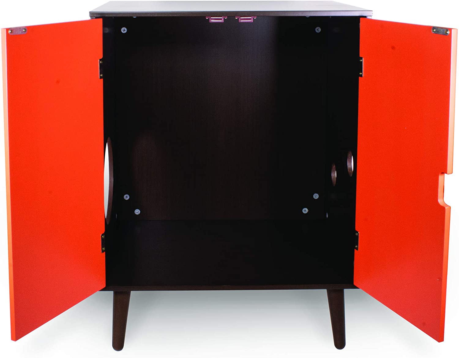Penn-Plax Cat Walk Furniture: Contemporary Home Cat Litter Hide-Away Cabinet – Espresso with Orange Doors