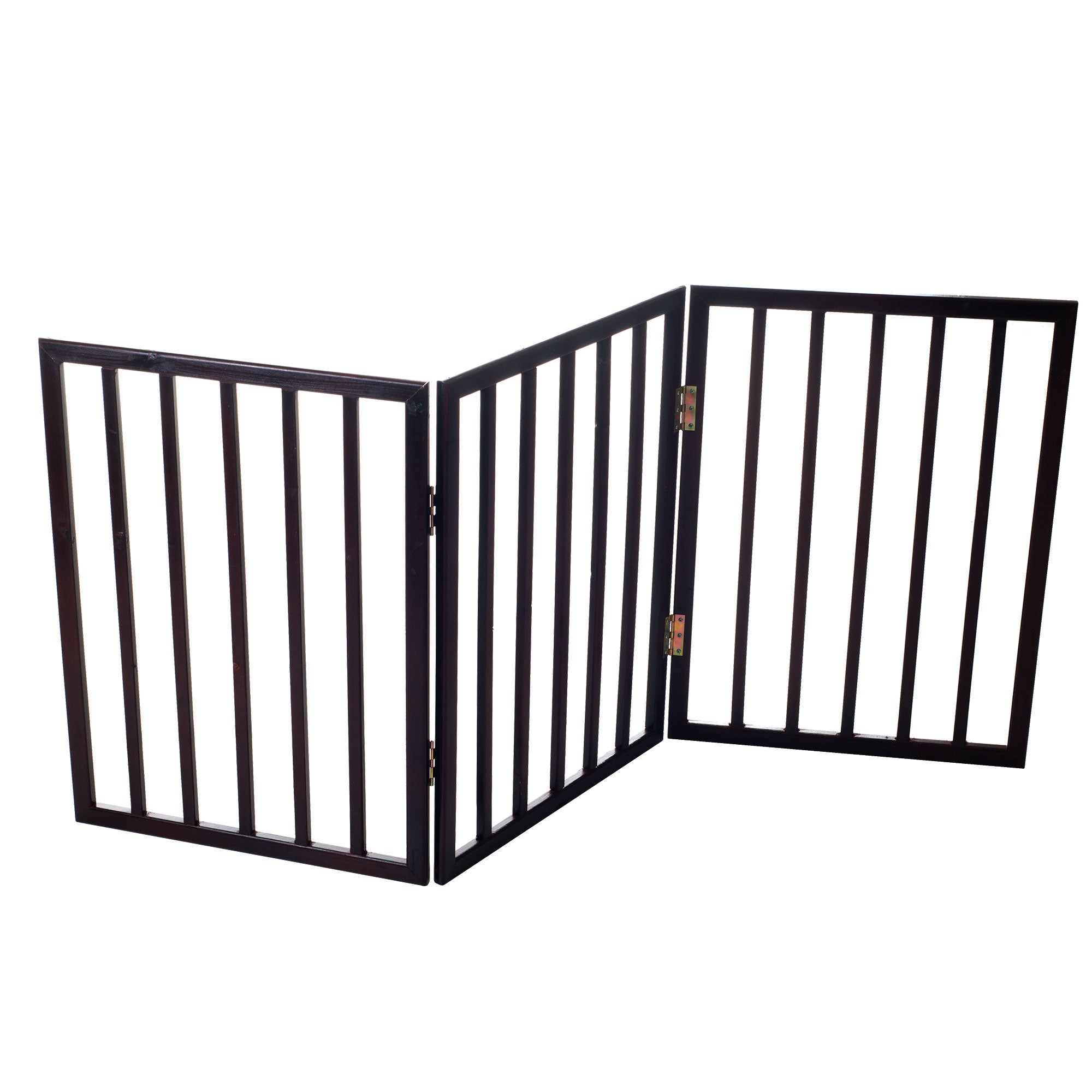 Foldable， Free-Standing Wooden Pet Gate- Light Weight， Indoor Barrier for Small Dogs / Cats by PETMAKER- 24 Inch， Dark Brown， Step Over Doorway Fence