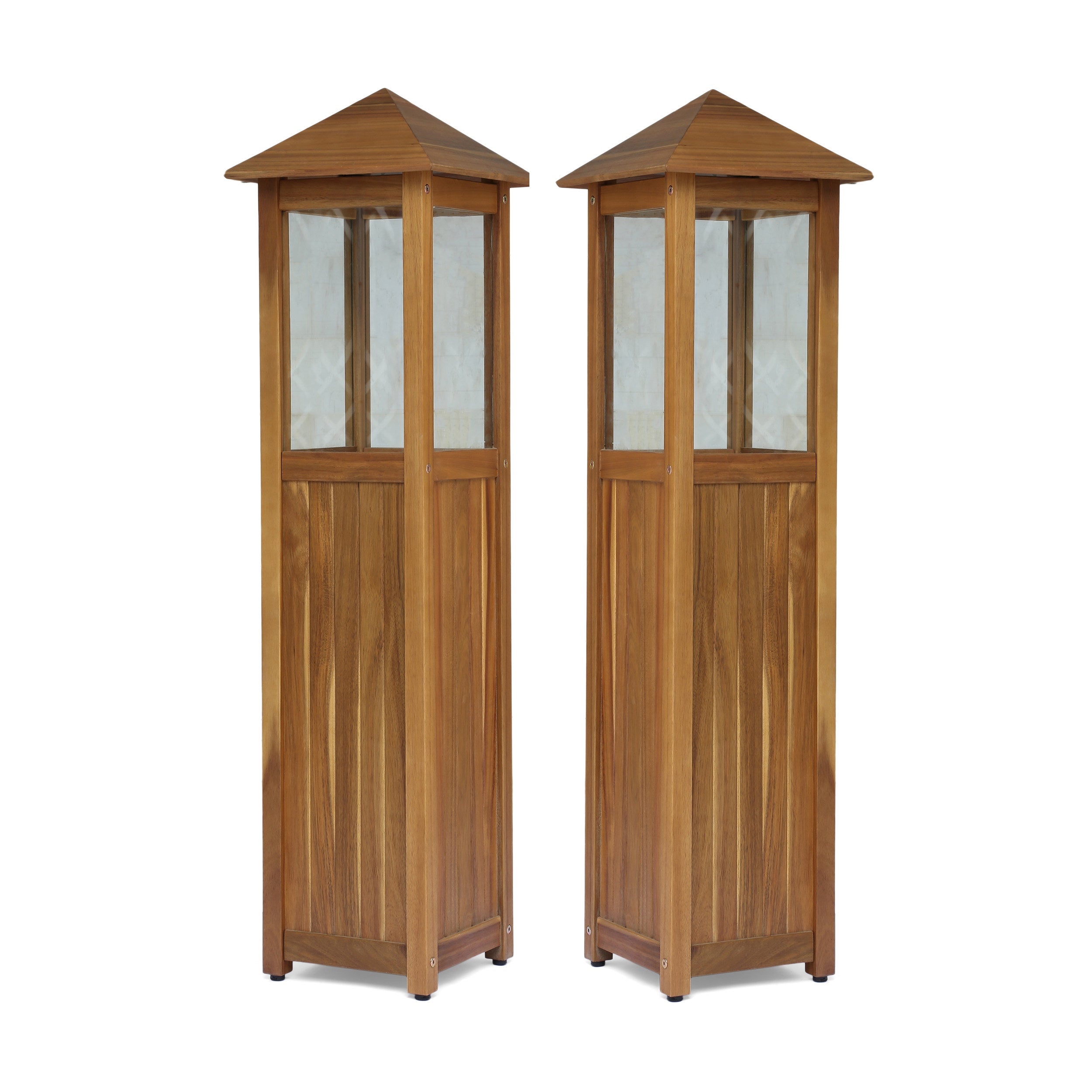 Smith Outdoor Rustic Acacia Wood Candle Lantern