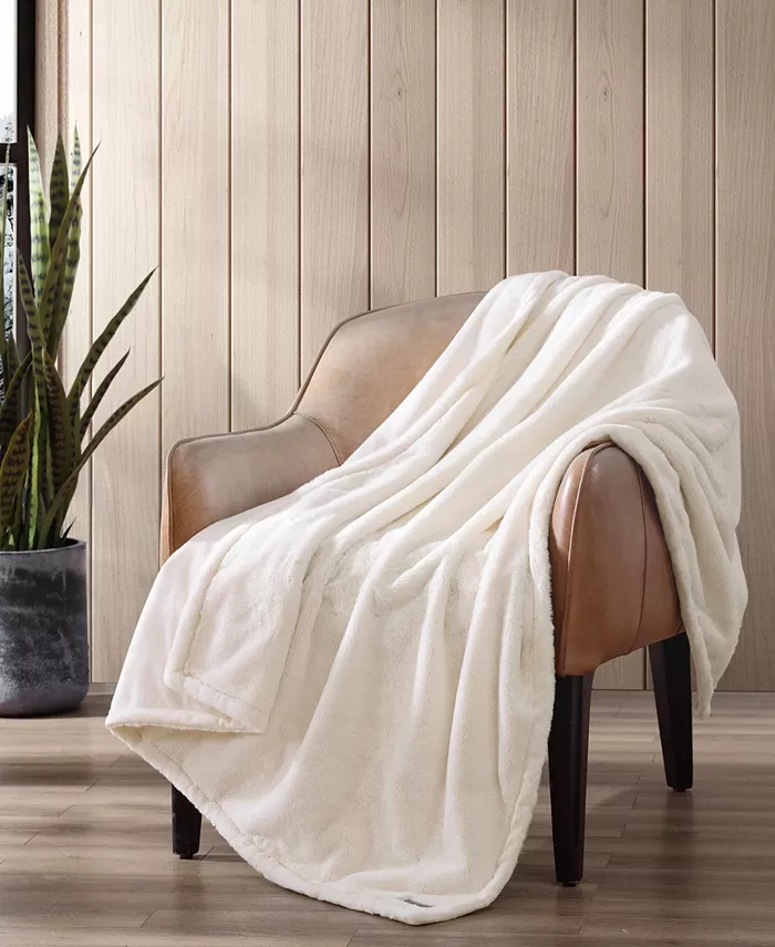 Eddie Bauer Solid Natural Faux Fur Reversible Throw， 60