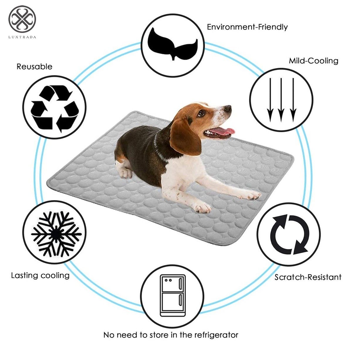 Luxtrada Pet Dog Self Cooling Mat Pad Ice Silk Mat Pet Cooling Non Sticking Blanket Keep Pets Summer Cool Comfort for Cats and Dogs Home (Gray，Size XL)