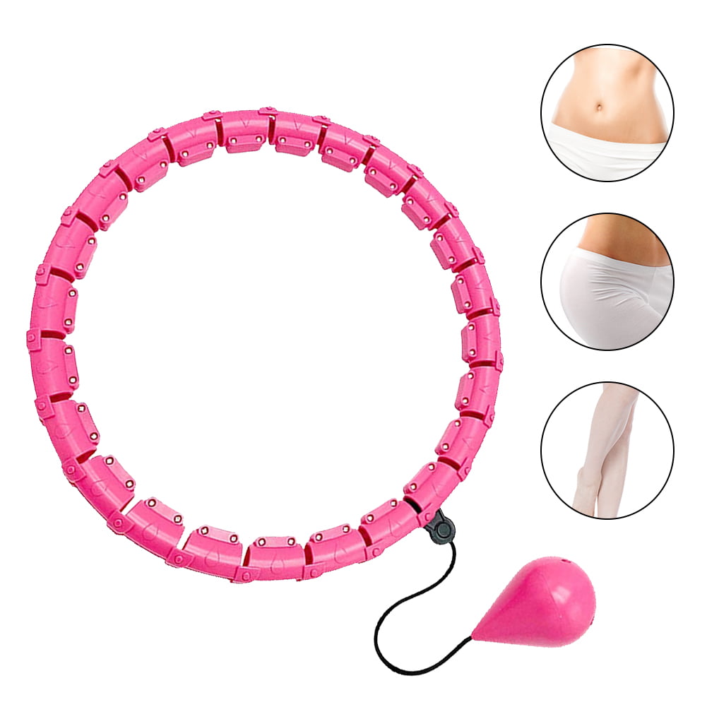 Pink Smart Weighted Fit Hoops for Adults Weight Loss， 24 Detachable Knots Exercise hoop， 2 in 1 Adomen Fitness Massage， Great for Adults and Beginners
