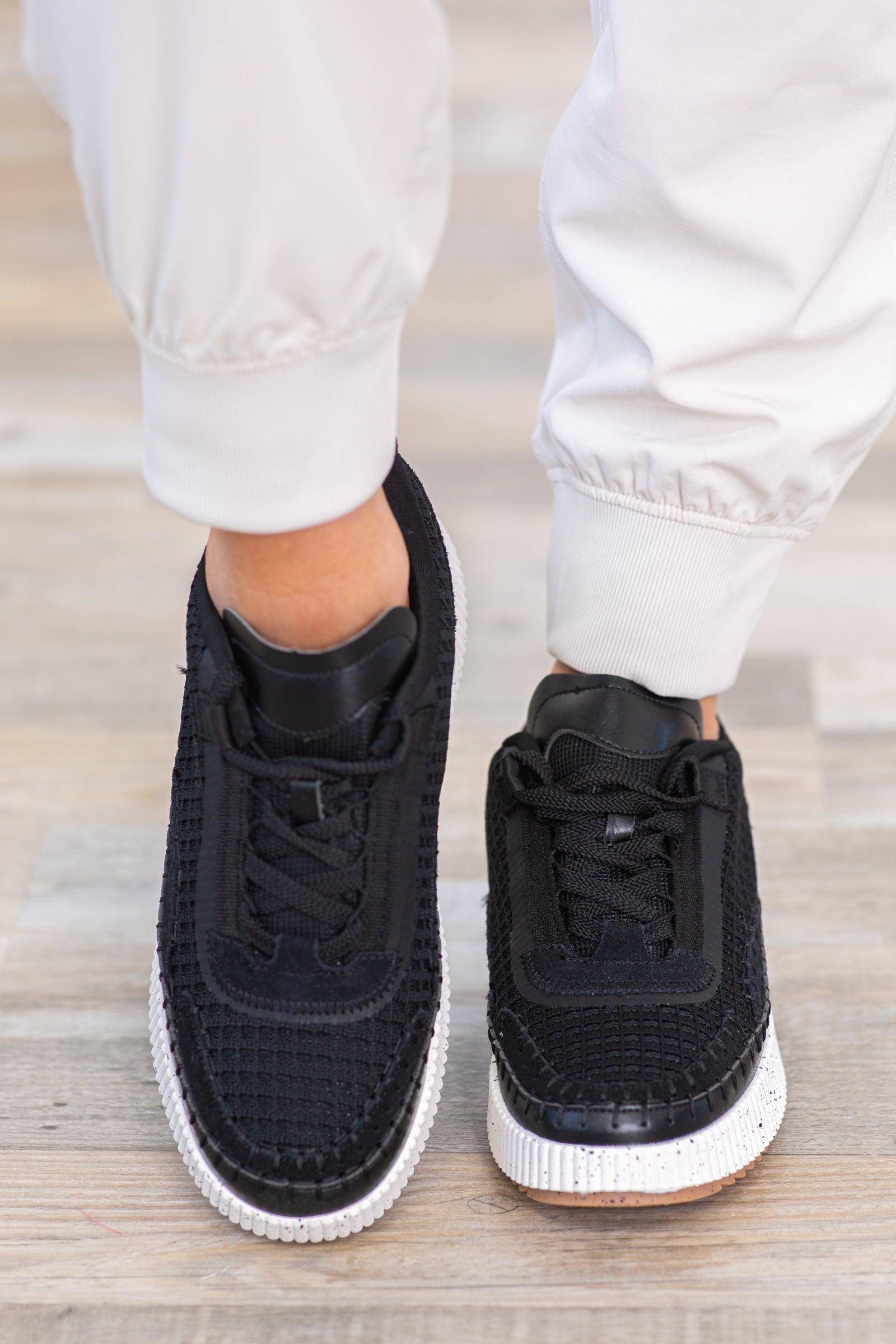 Black and White Platform Knit Sneakers