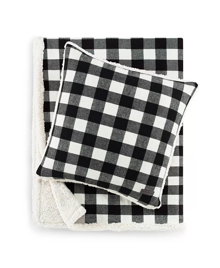 Eddie Bauer CLOSEOUT! Cabin Plaid Cotton Yarn Dyed Flannel Throw Pillow and Blanket Set