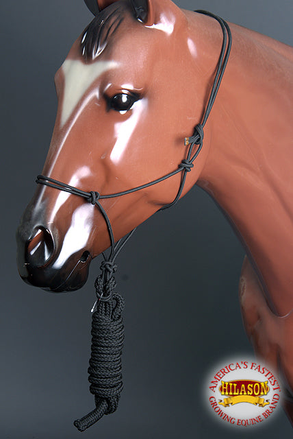 99BH Western Horse Halter 5/16 Inch Braided Poly Rope Lead Black Hilason
