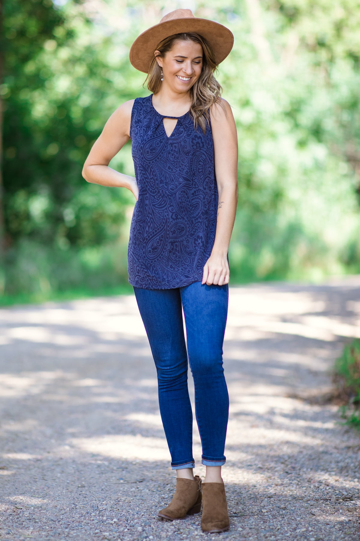 Navy Tonal Paisley Print Tank
