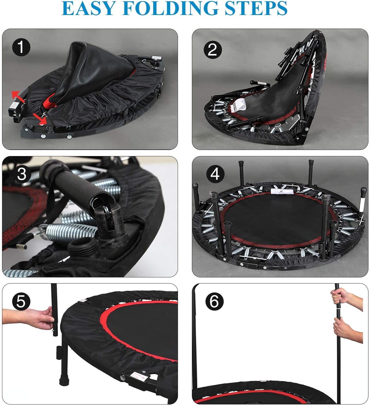 REDCAMP Mini Trampolines Rebounder for Adults， Foldable Fitness Trampoline with Adjustable Handle for Indoor/Garden/Workout