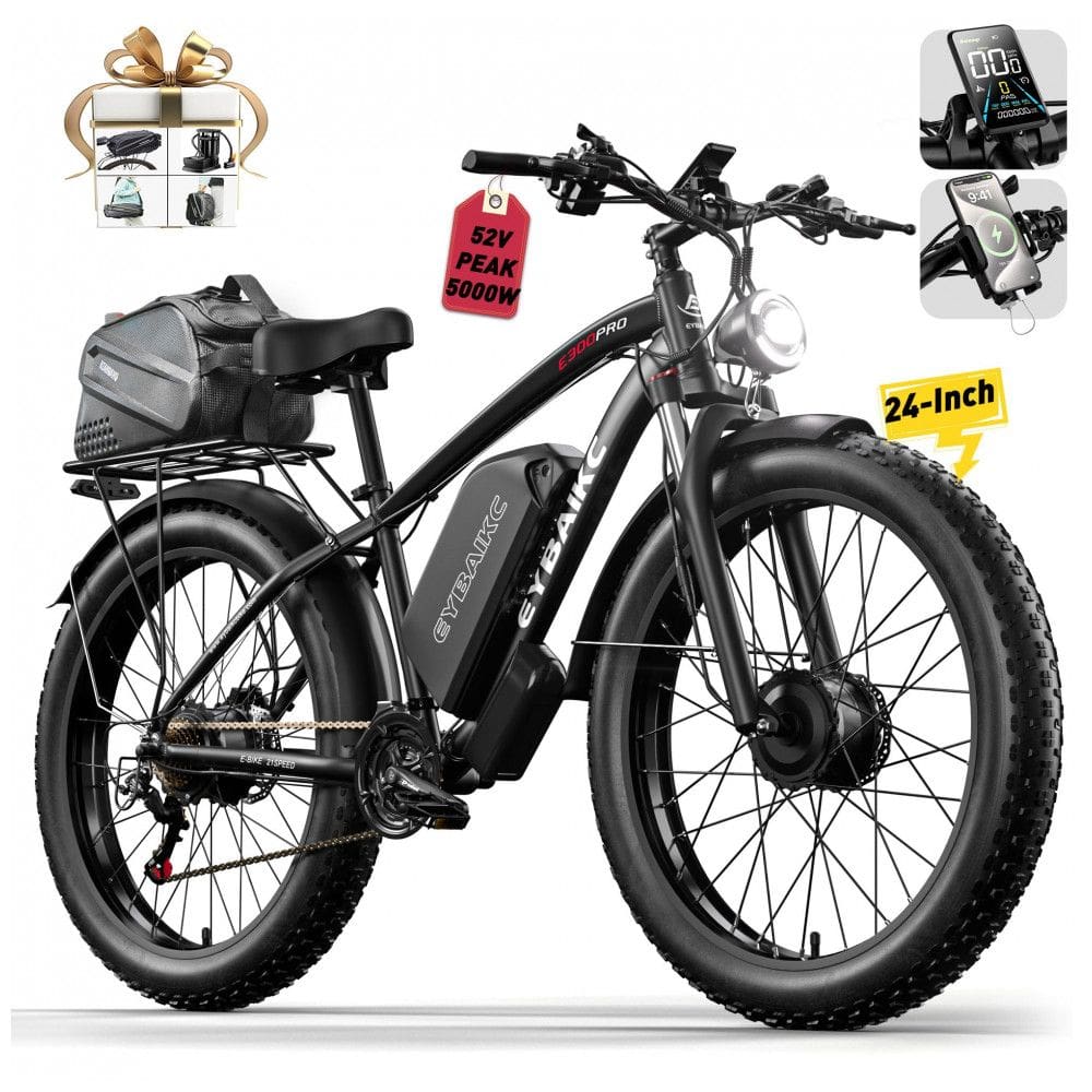 Bicicleta Elétrica para Adultos EYBAIKC C5PRO Preto 5000W Pico Motor Duplo 52V