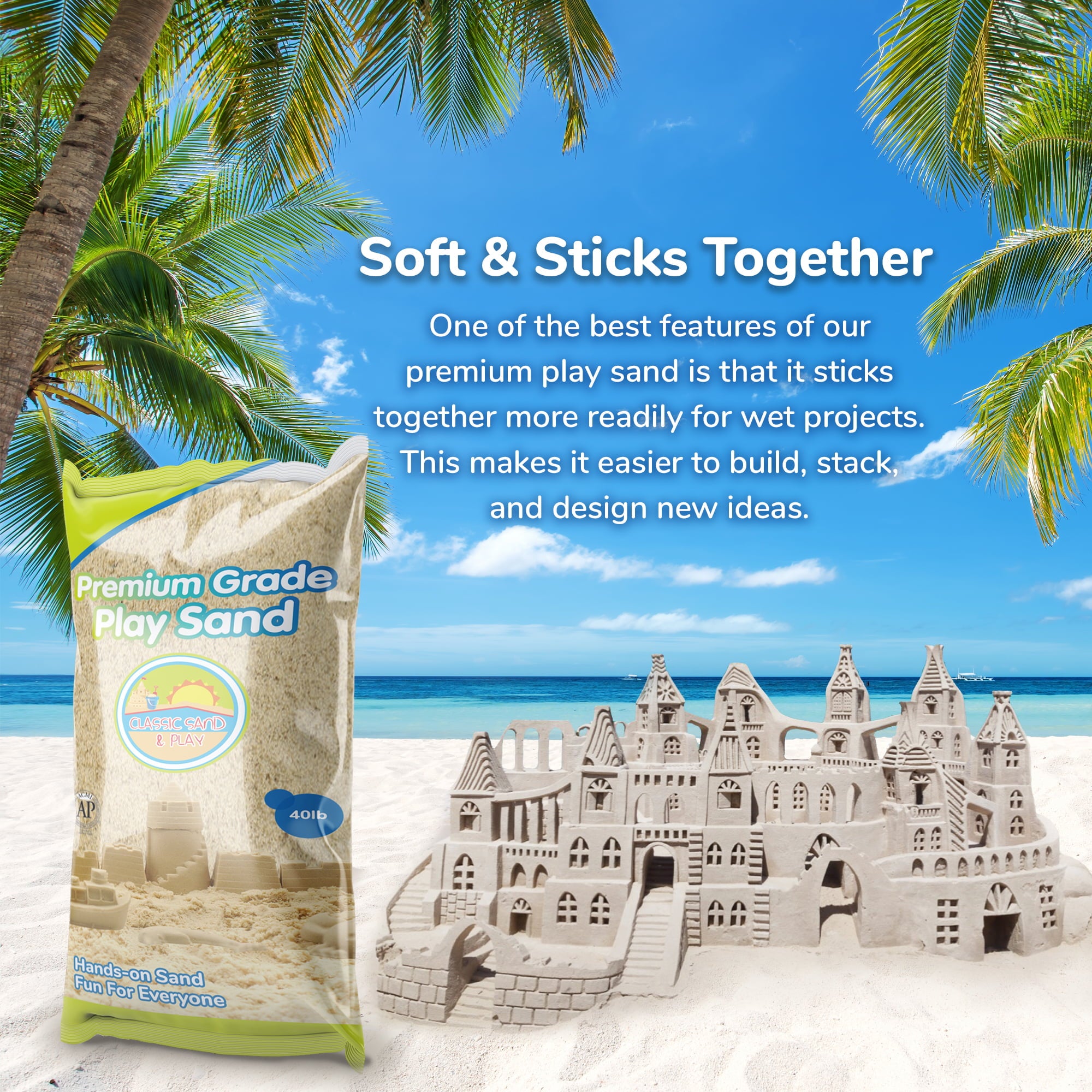 Classic Sand and Play Sand for Sandbox， Table， Therapy and Outdoor Use - 40 lbs