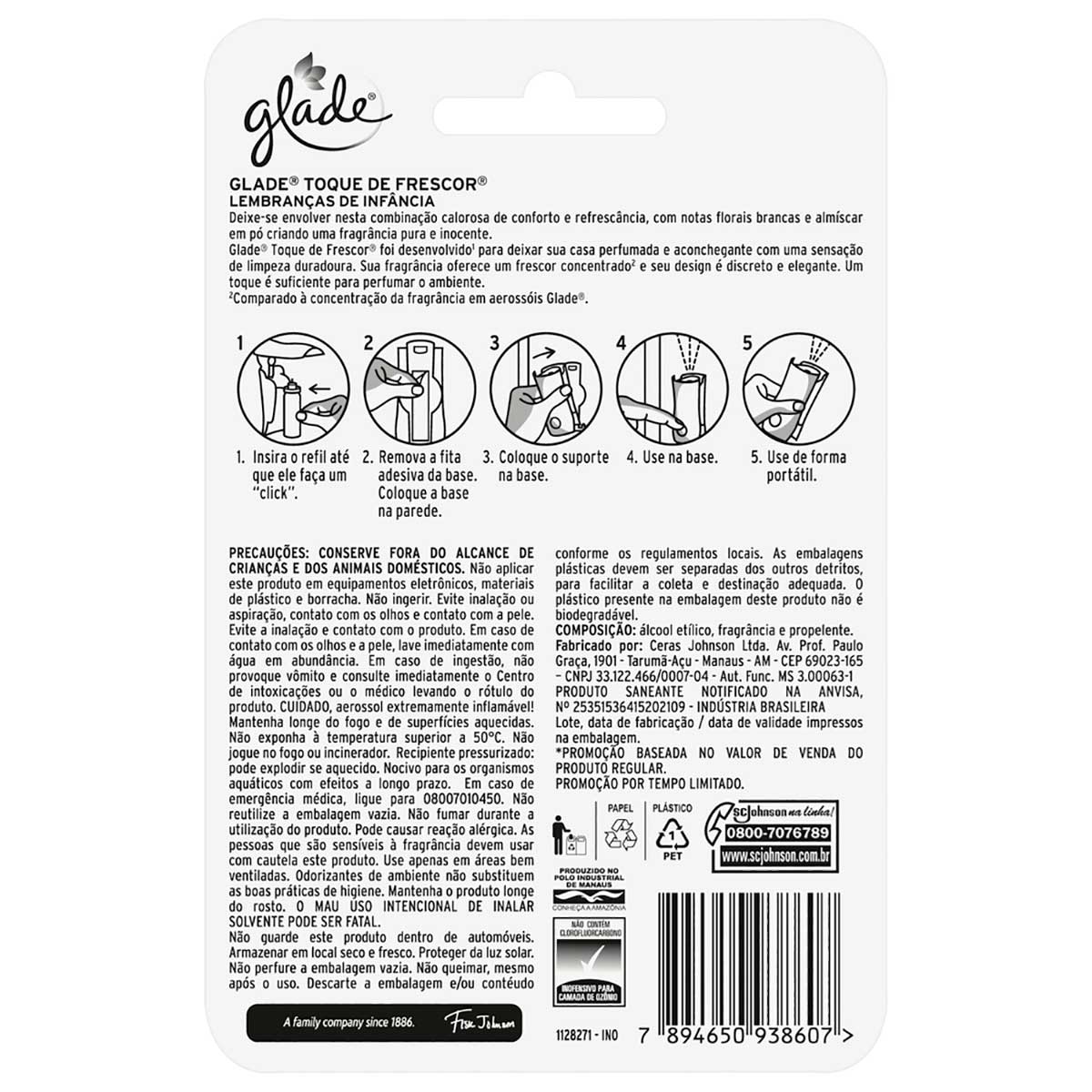 Desodorizador Glade Toque de Frescor Aparelho + Refil Lembrancas de Infancia 12ml Oferta Especial