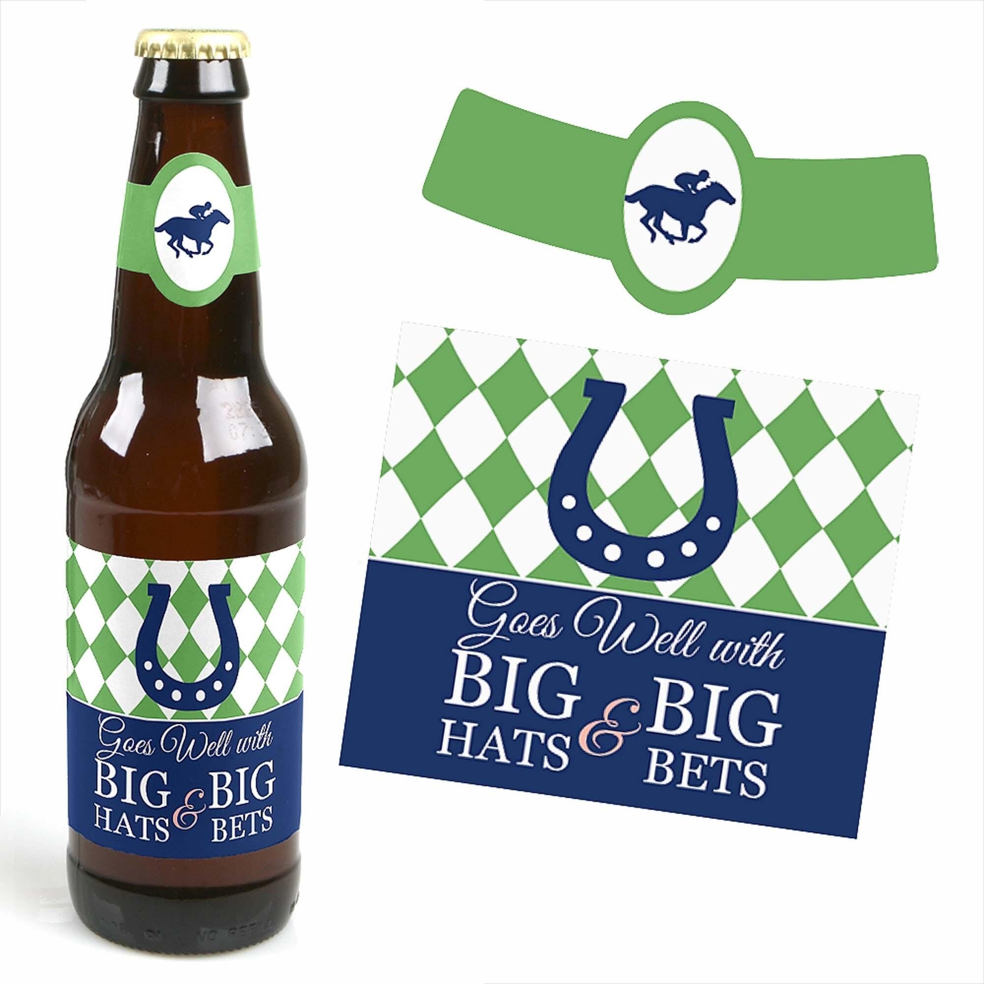 Big Dot of Happiness Kentucky Horse Derby - Horse Race Party Decorations for Women and Men - 6 Beer Bottle Label Stickers and 1 Carrier