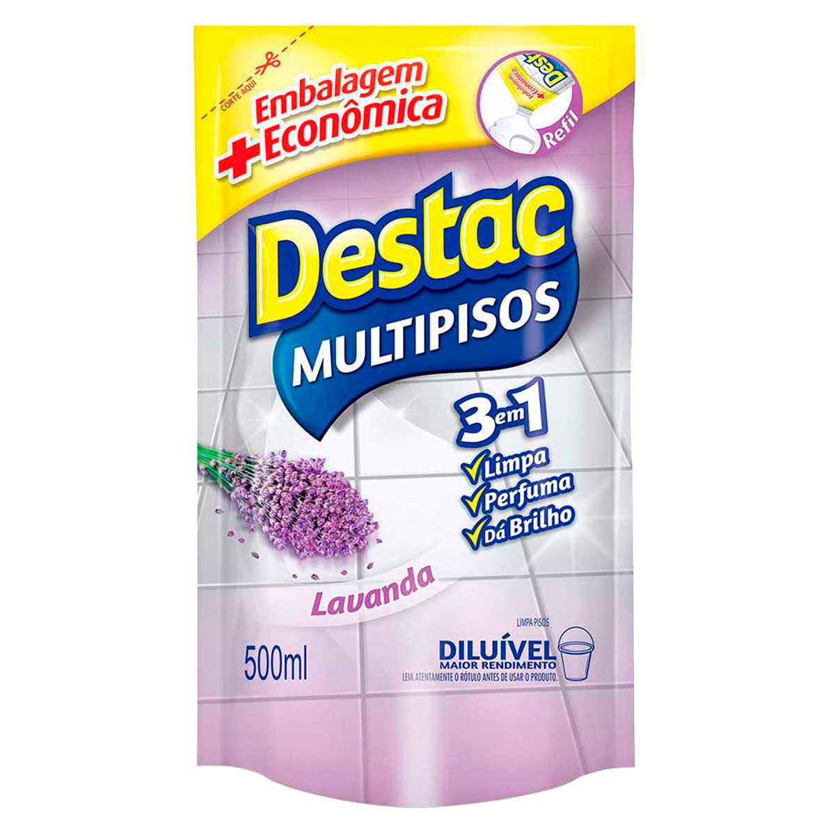 Limpa Piso Multipisos Diluivel Destac Lavanda e Alfazema Refil Economico 500ml