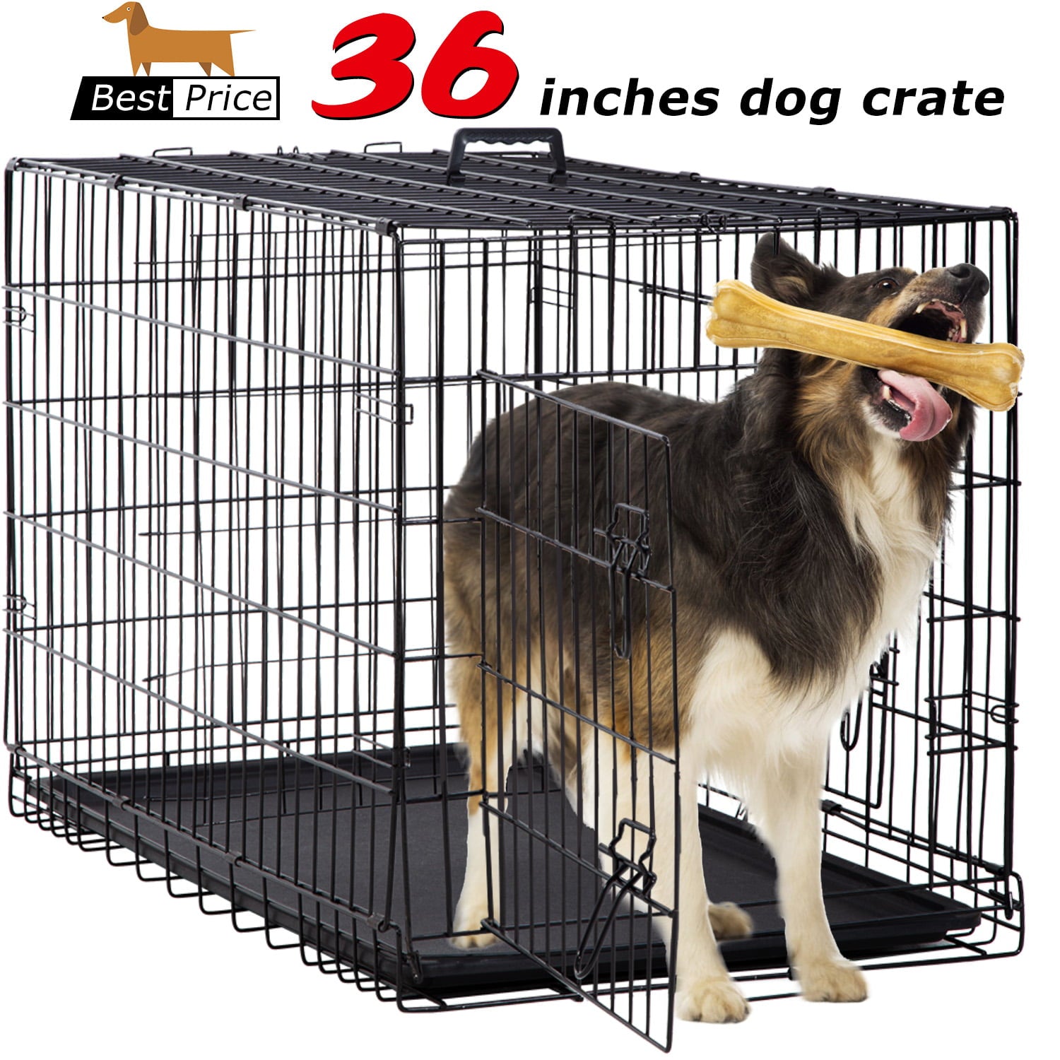 Furinno Large Dog Cage with Double Door， Black