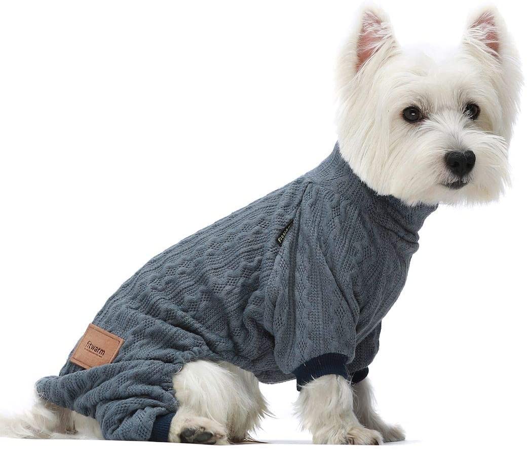 Fitwarm Dog Sweaters Turtleneck Knitted Puppy Coat Dog Outfits Knitwear Pet Coats Cat Clothes Blue Small