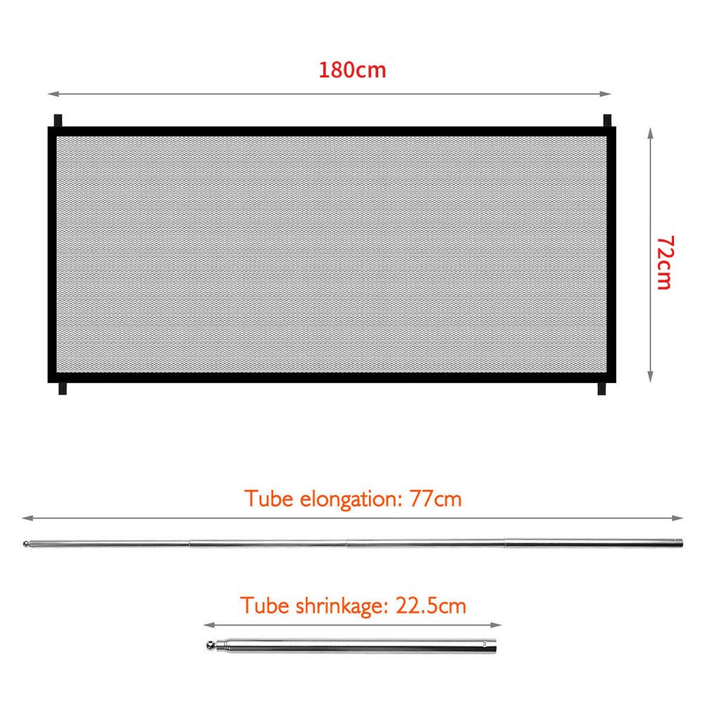 CALIDAKA Pet Gate， Indoor Outdoor Retractable Dog Fence， Adjustable， Portable Folding Mesh， Enclosure Net， Extra Wide(Black/180*72cm)