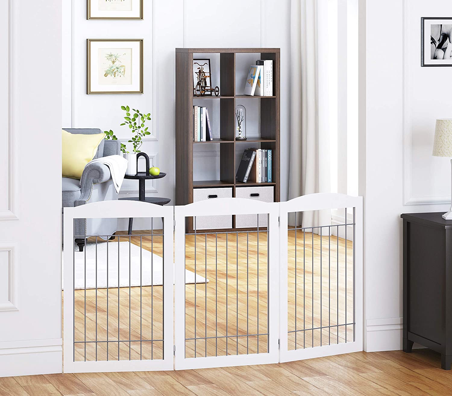 PAWLAND Pet Gate for the Houes， Doorway， Stairs， 60'W， 30'H， White 3 Panels