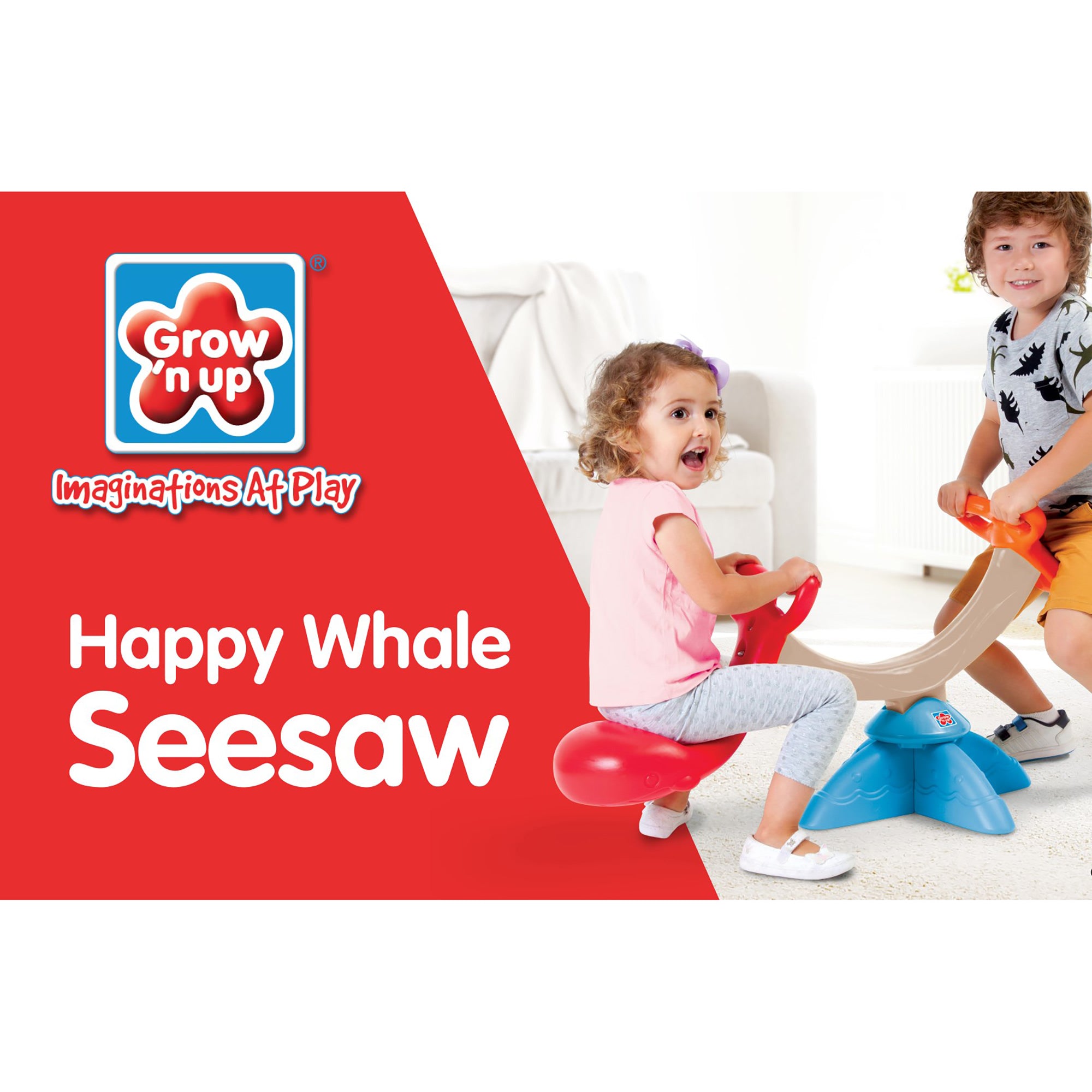 Grow'N Up: Happy Whale Seesaw - Toddler 2 Person Seesaw Toy， Indoor and Outdoor Fun， Sit and Spin 360 Degrees， Ages 2+