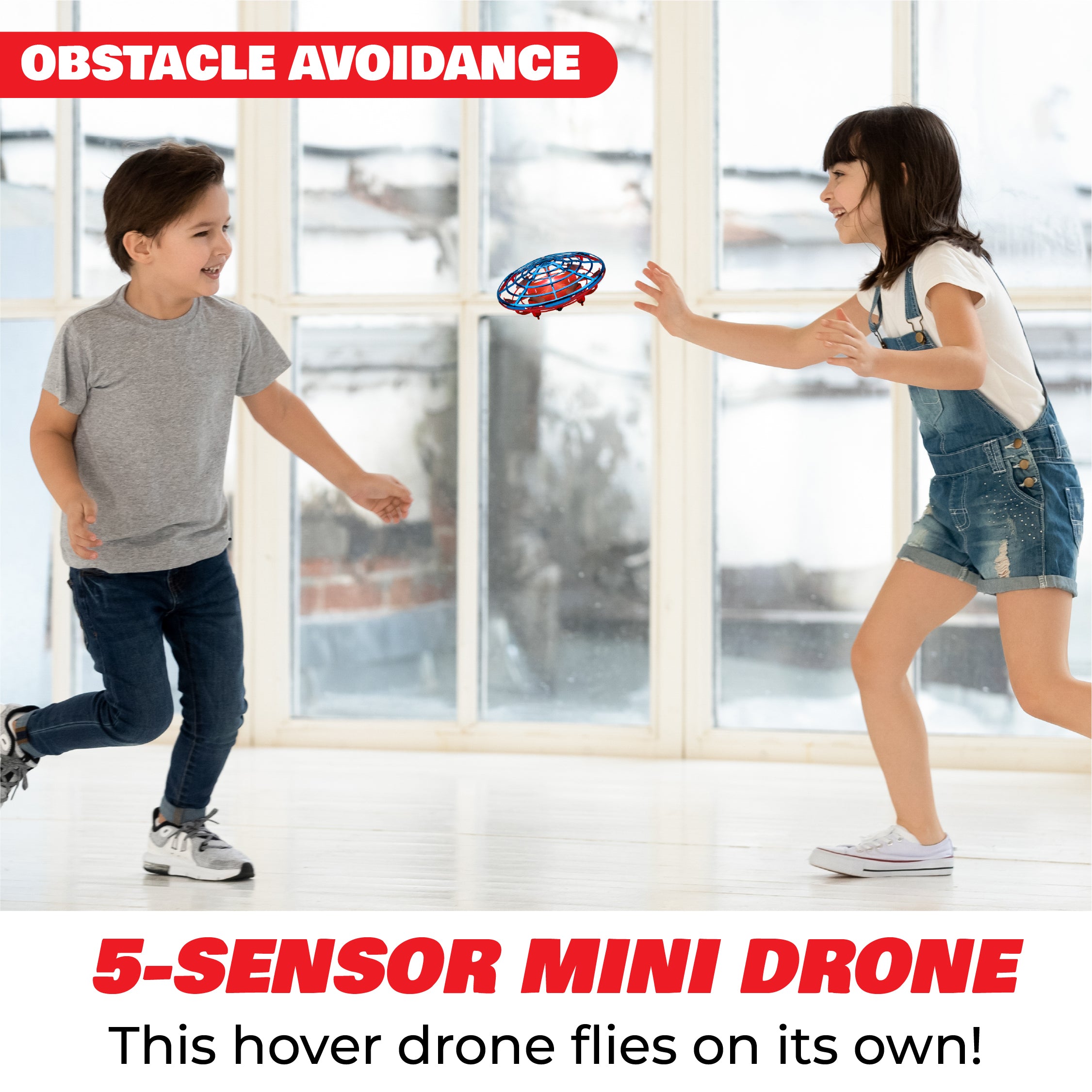 Force1 Scoot Hand Operated Drone for Kids - Blue and Red Indoor UFO Flying Toy Drone