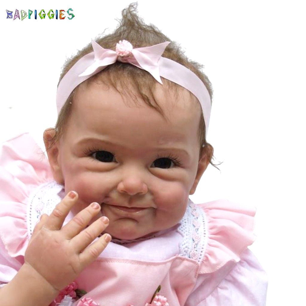BadPiggies 22" 55cm Lifelike Dress Reborn Baby Doll Girls Silicone Vinyl Weighted Body Xmas Gift for Ages 3+