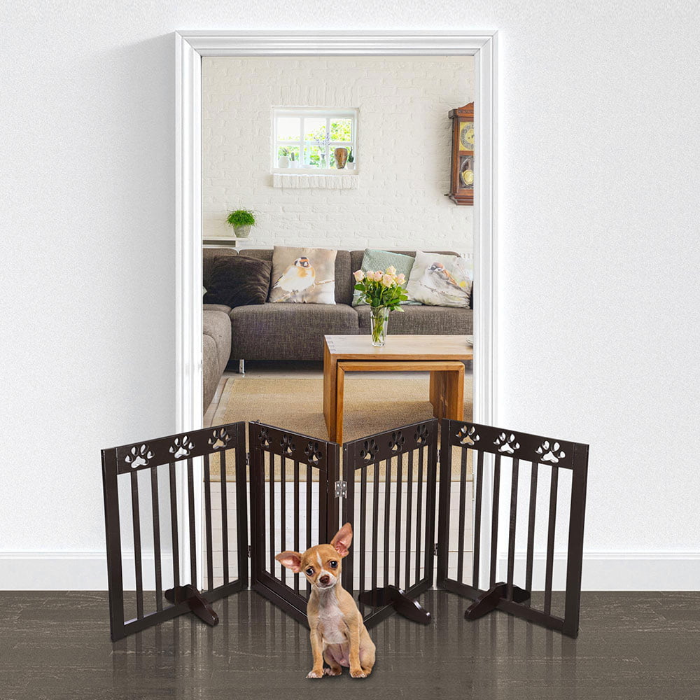 Yescom 3 Panel/4 Panel Foldable Pet Dog Gate Wooden Fence Playpen Baby Safety Gate Barrier Door for House Doorway Stairs