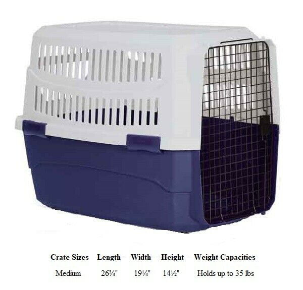 Pet Travel Crate Heavy Duty Plastic Blue Grey Secure Dog Cage Airline Approved (Medium)