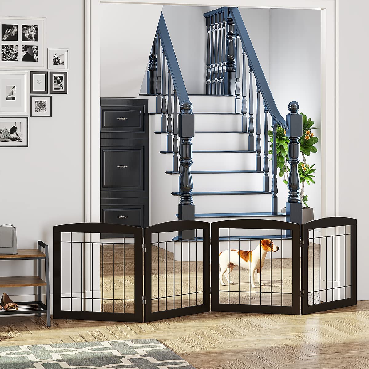 PAWLAND Wire Free Standing Pet Gate for Dogs， Foldable Dog Gate for The House Indoor， Step Over Pet Puppy Safety Fence， Doorway， Stairs， 80 Inch Wide， 24