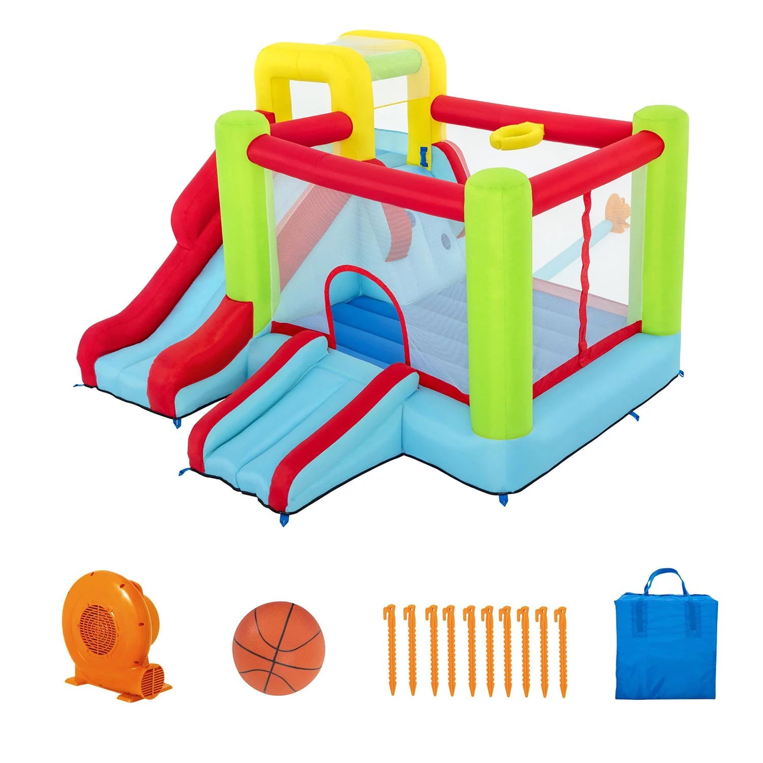 Up， In and Over Wonder Hoops 10' Inflatable Bounce House Park with Basketball and Slide. 126