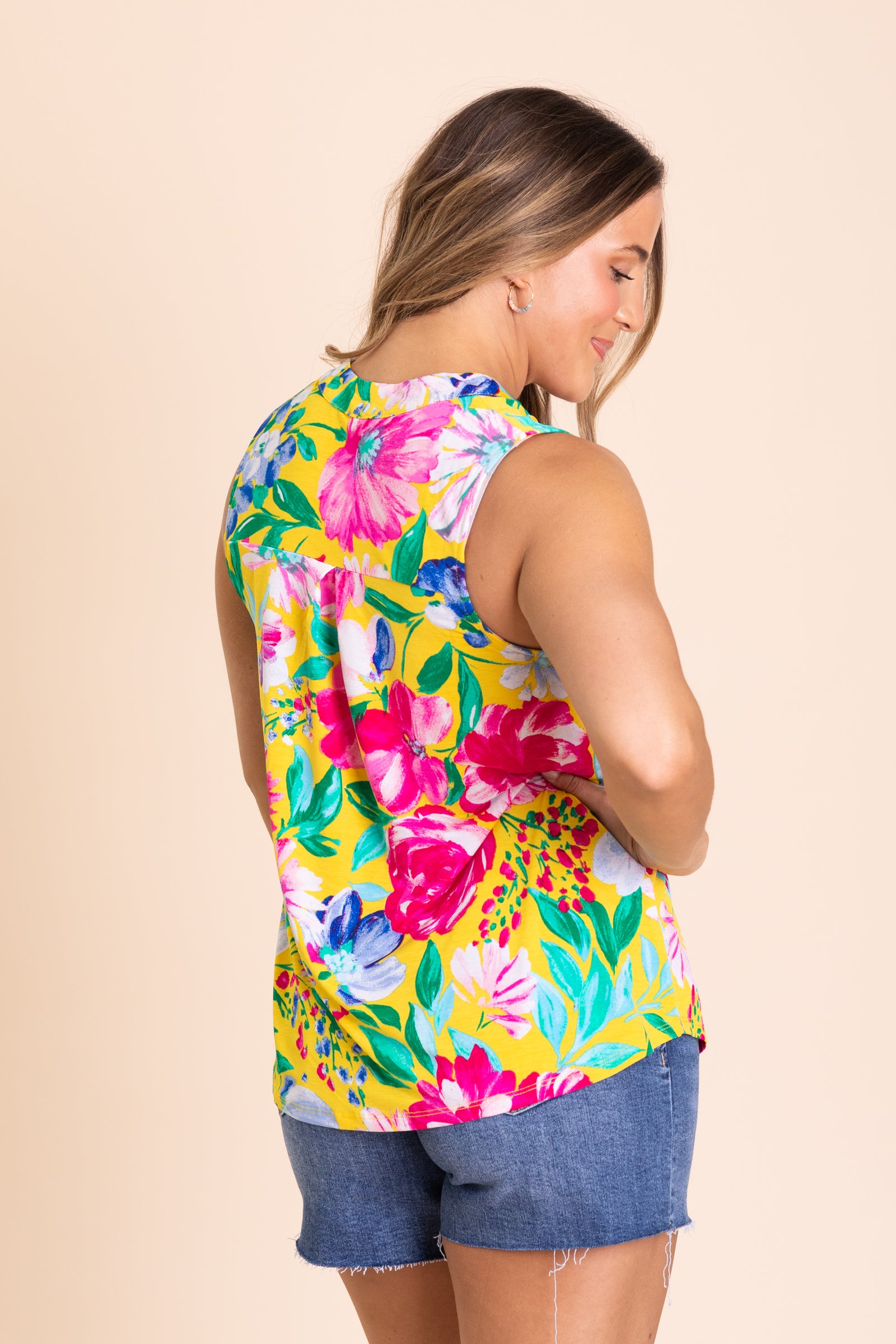 Yellow Floral V-Neck Wrinkle Free Lizzy Top