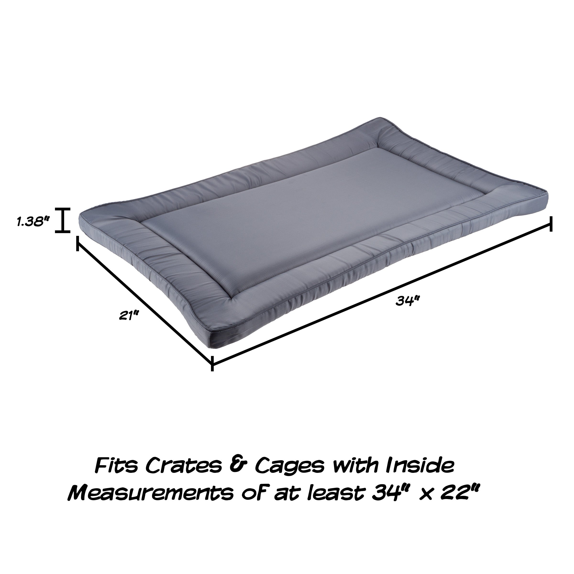 Waterproof Dog Bed - 34x21 Large Dog Bed with Raised Edge - Easy-To-Clean Multi-Purpose Crate Mat for Home and Car Travel by PETMAKER (Gray)