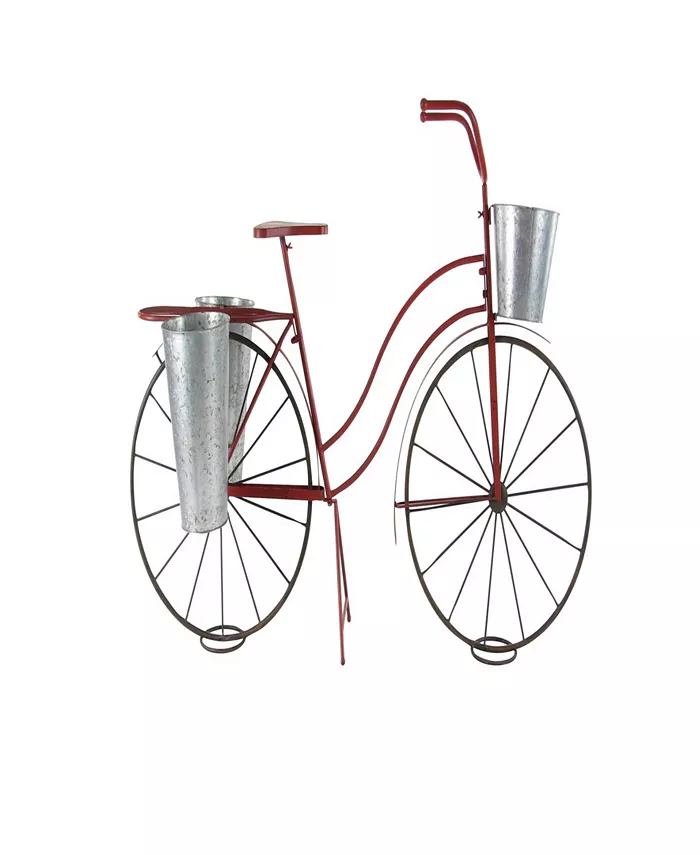 Rosemary Lane Red Tin Vintage Plant Stand， 38 x 56 x 21
