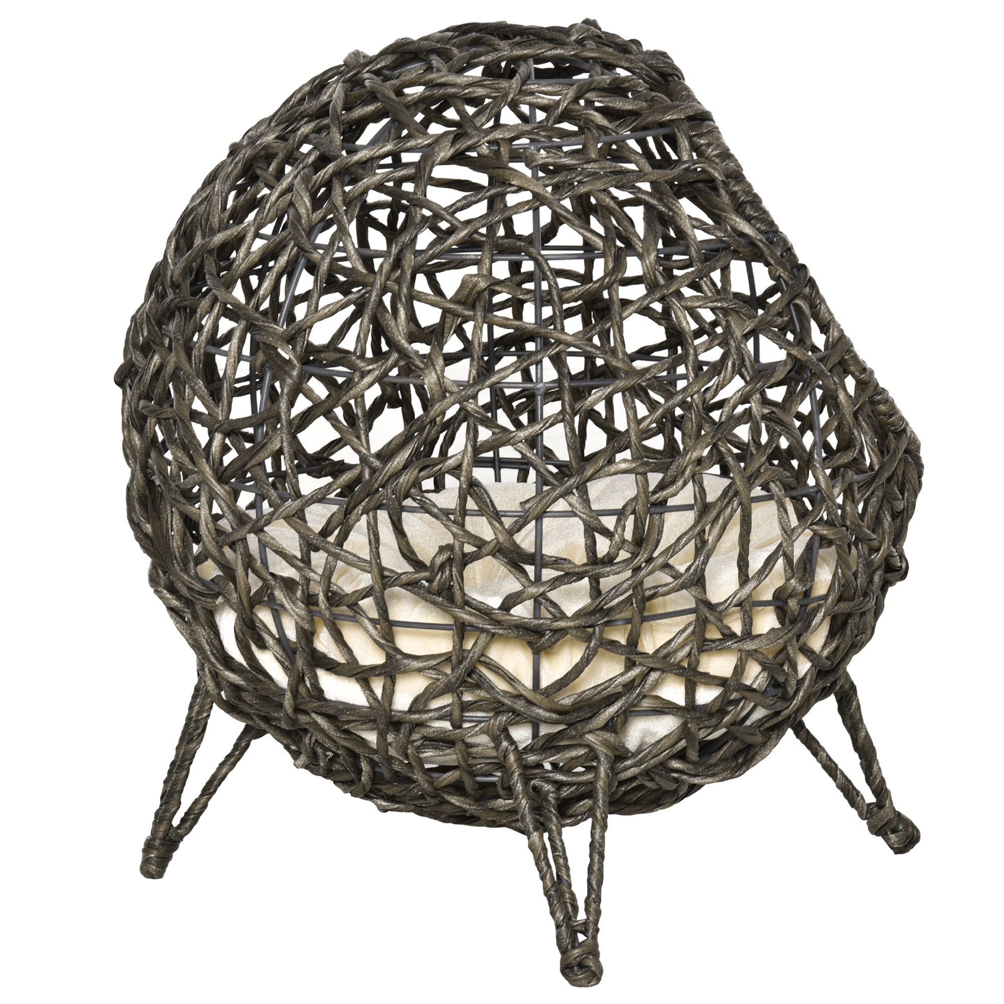 PawHut Wicker Cat Bed Elevated Rattan Kitten Basket Cozy Cave w/ Soft Cushion