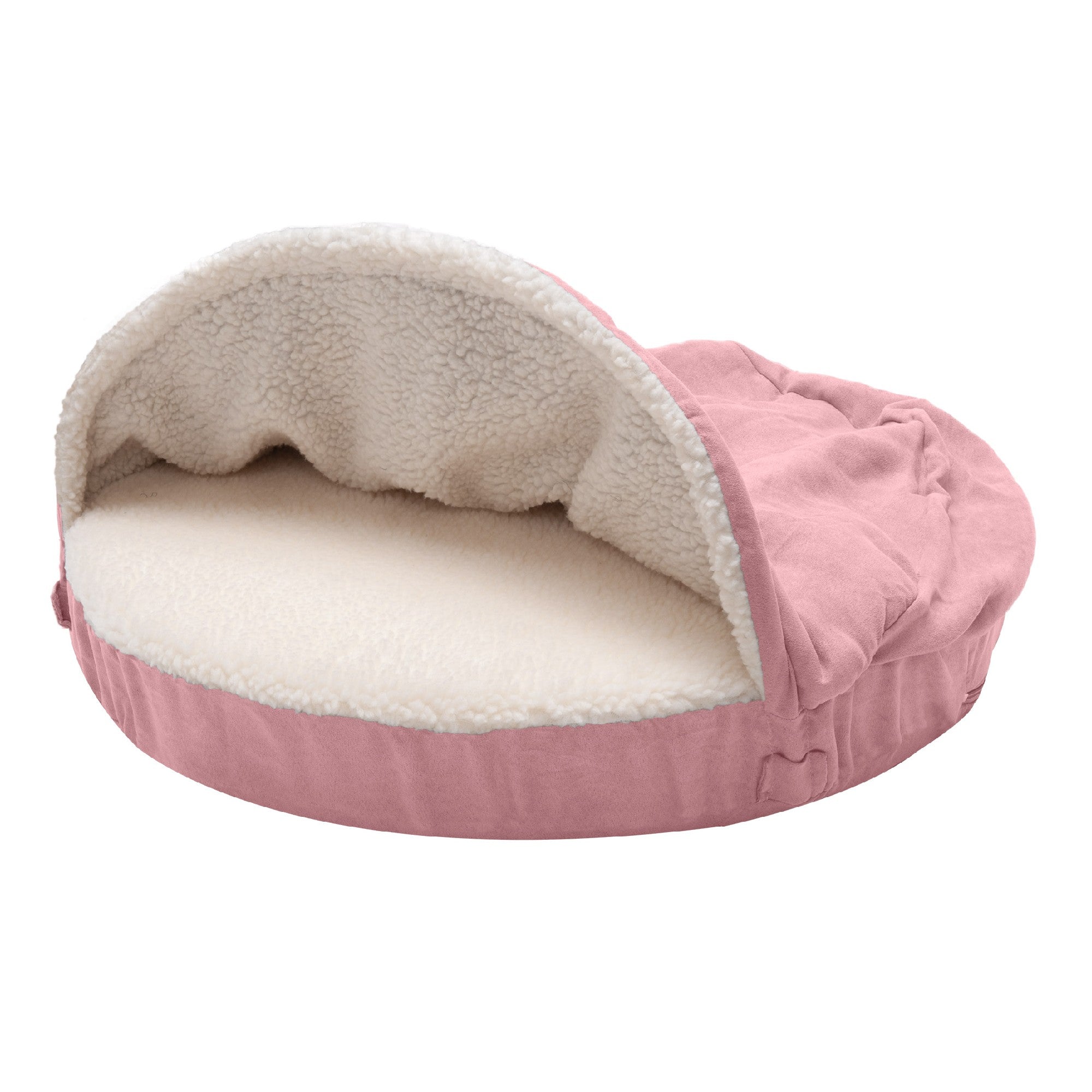 FurHaven | Memory Foam Faux Sheepskin Snuggery Burrow Pet Bed for Dogs and Cats， Pink， 26-Inch