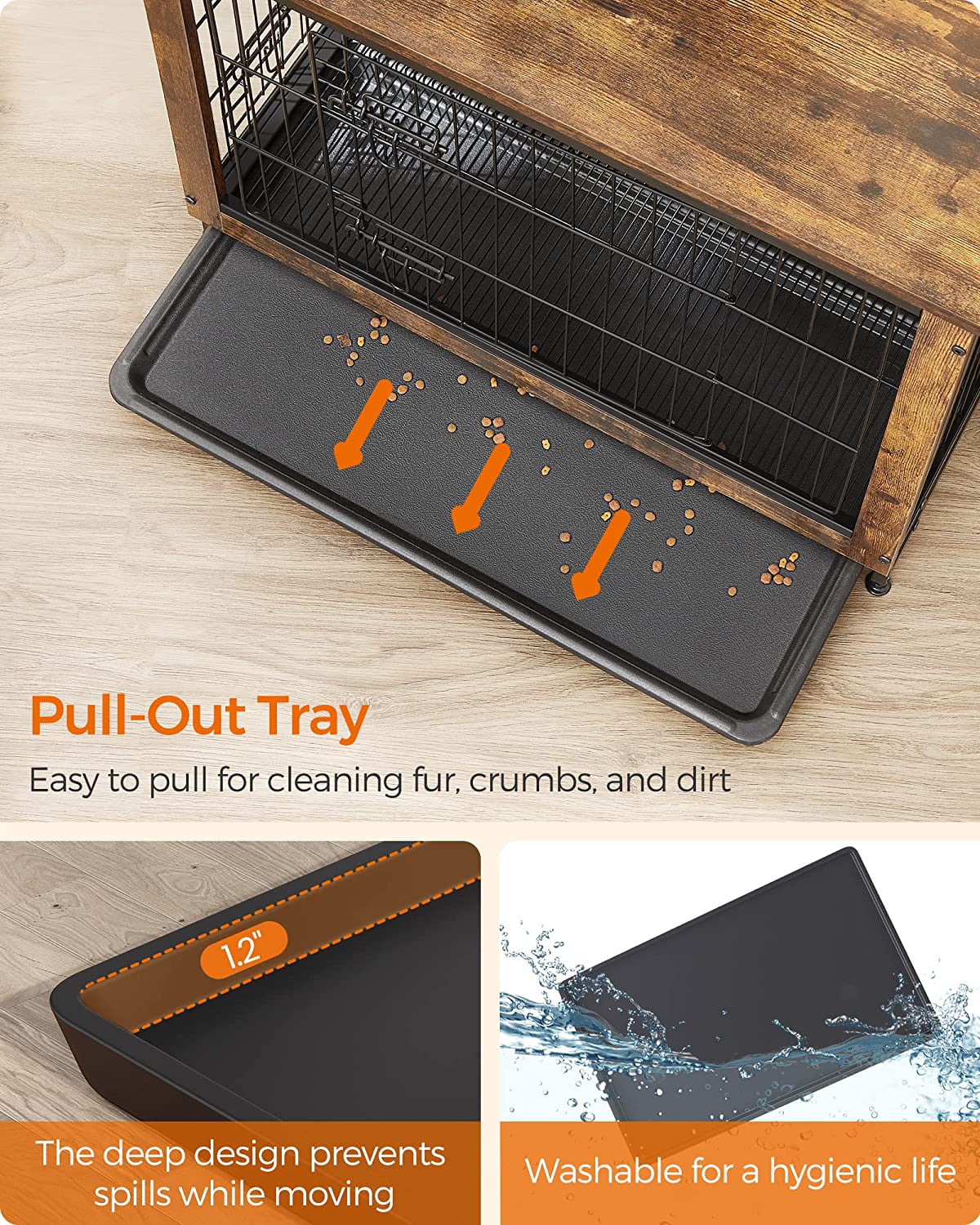 FEANDREA Dog Crate Furniture， Double-Door Dog House， Rustic Brown