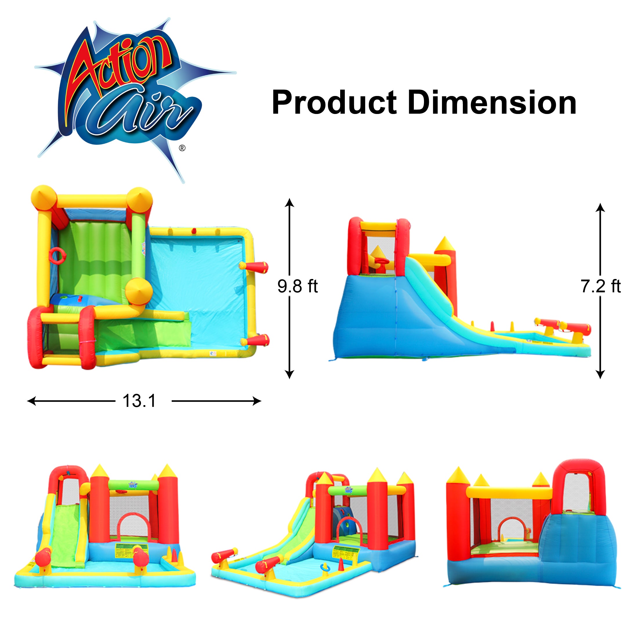 Action Air Water Slide，  Inflatable Waterslides with Bounce House， Water Pool for Kids