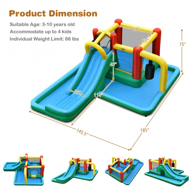 Inflatable Slide Water Park Climbing Bouncer Bounce House w/Tunnel and 735W Blower